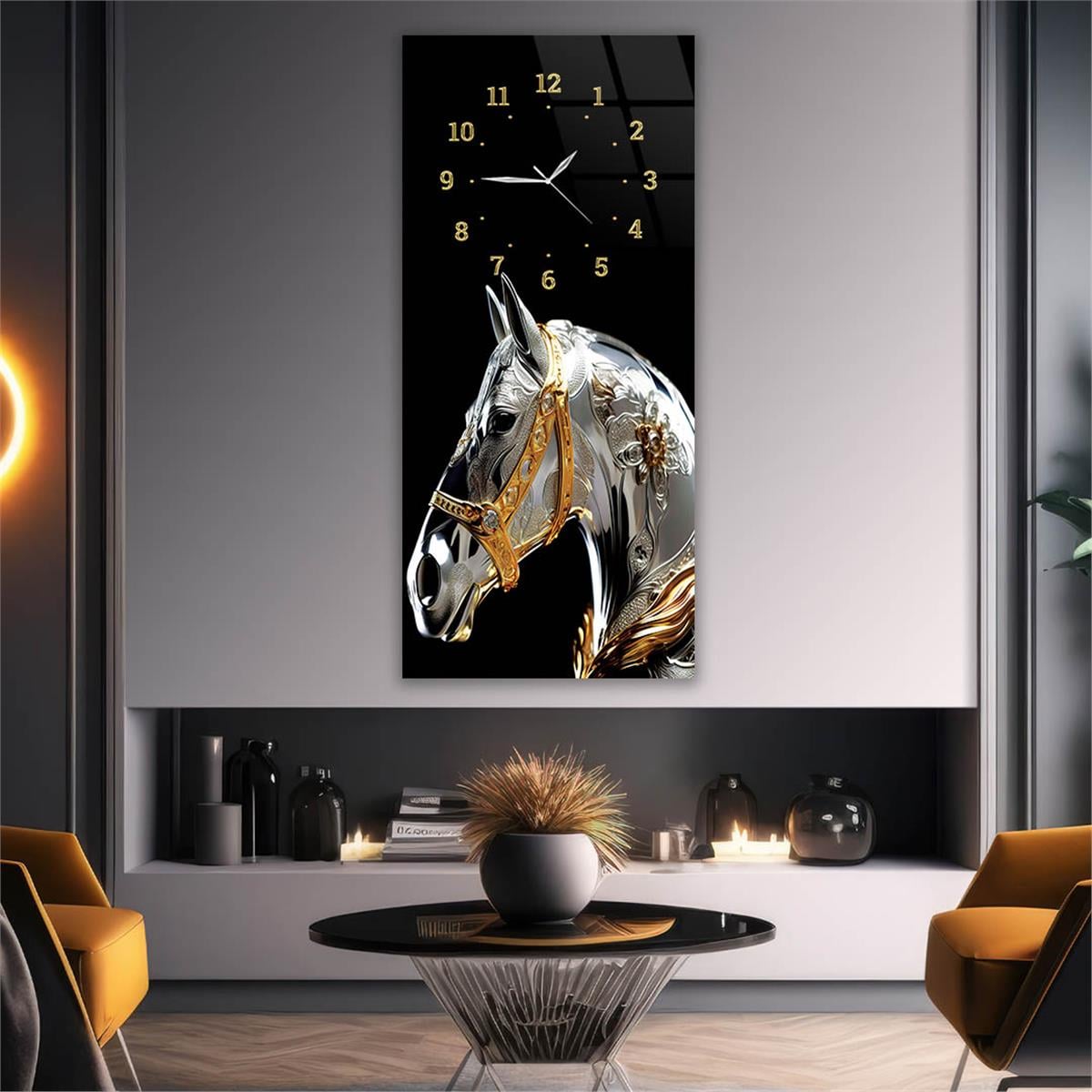 Vertical Art Themed Glass Wall Art with Clock at the Top 045