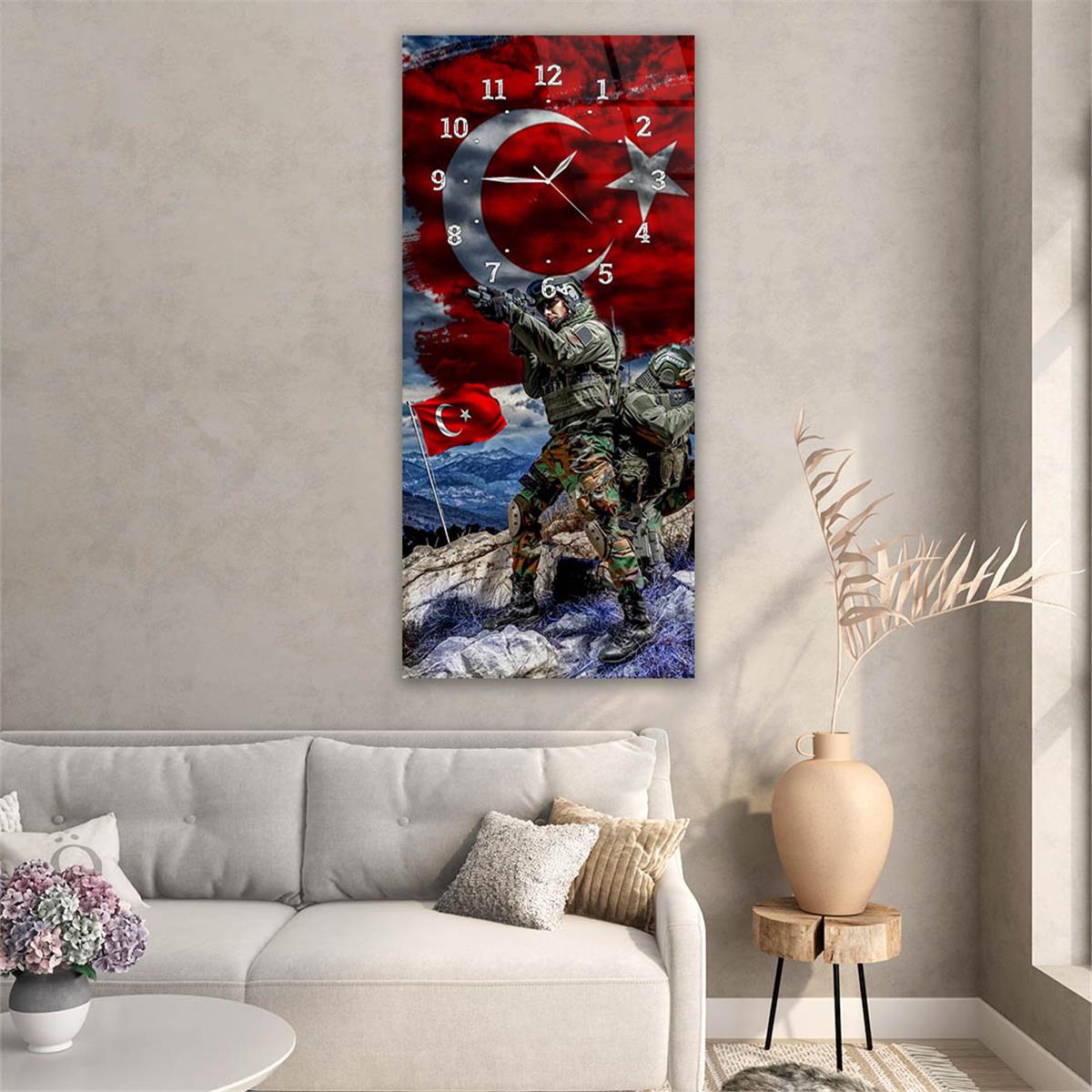 Vertical National Themed Glass Wall Art with Clock at the Top 037