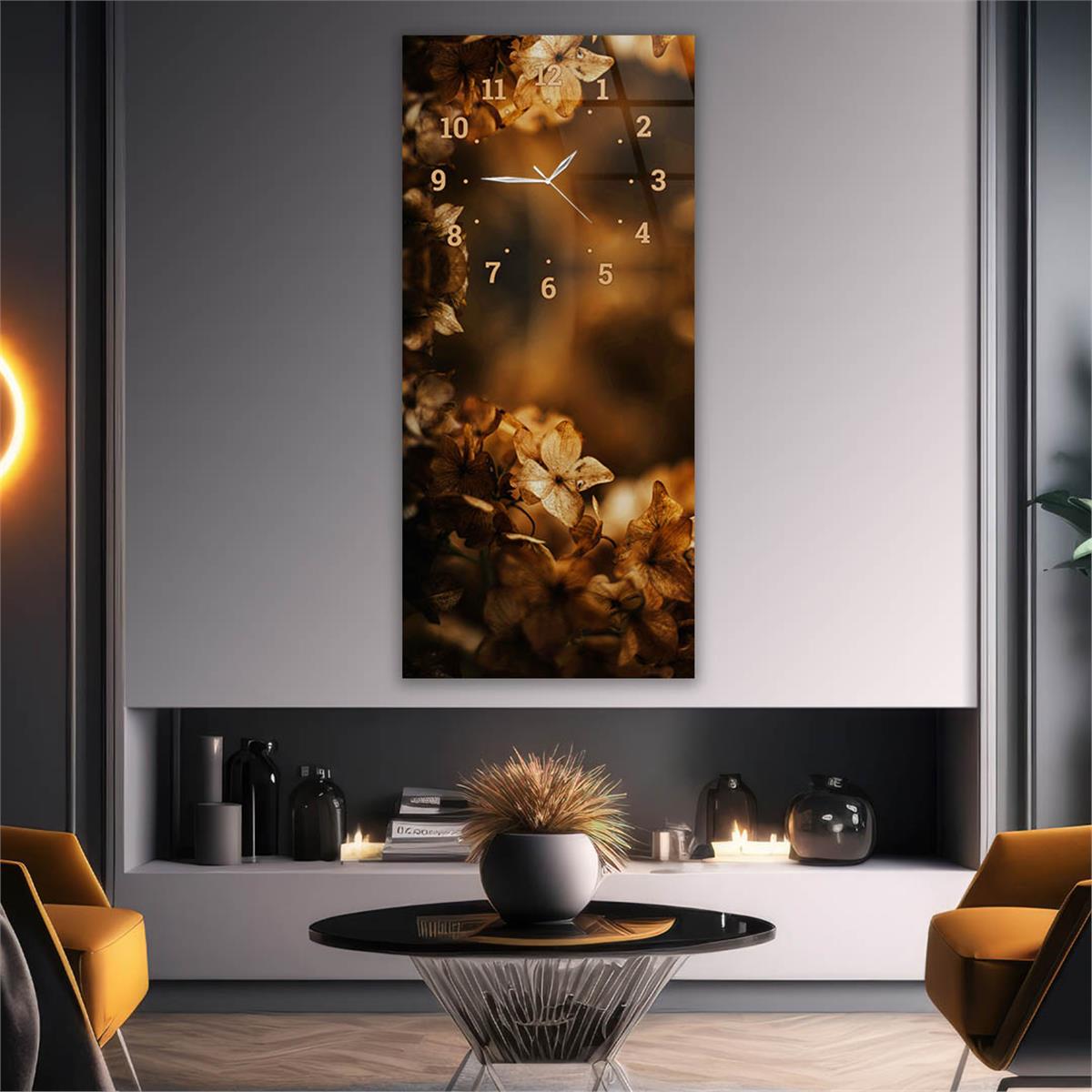 Vertical Art Themed Glass Wall Art with Clock at the Top 022