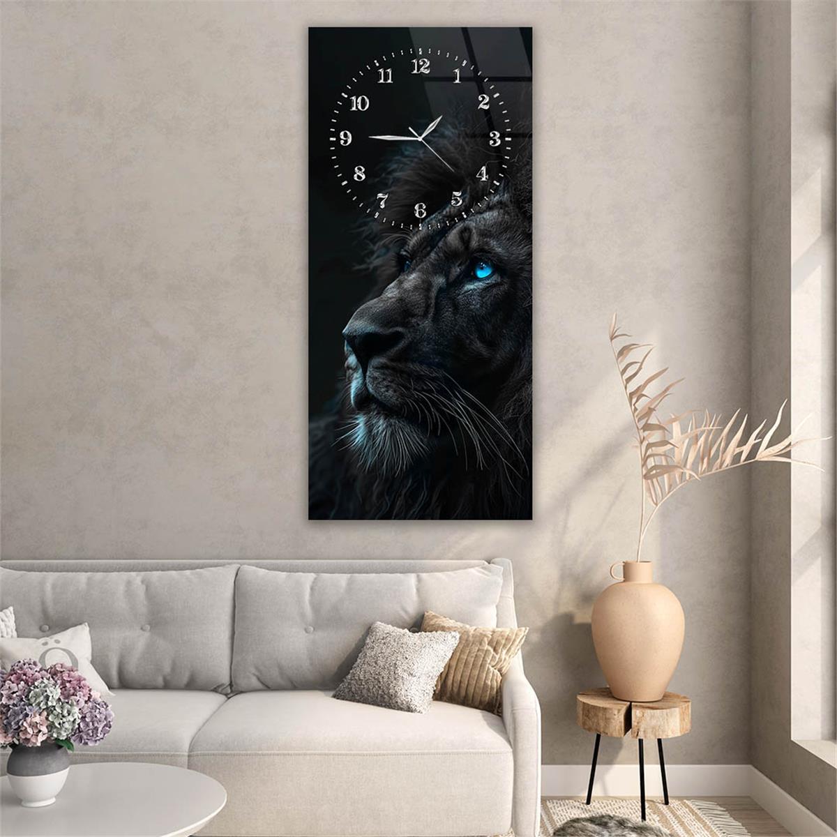 Dikey Üstten Saatli Sanat Temalı Cam Tablo 086