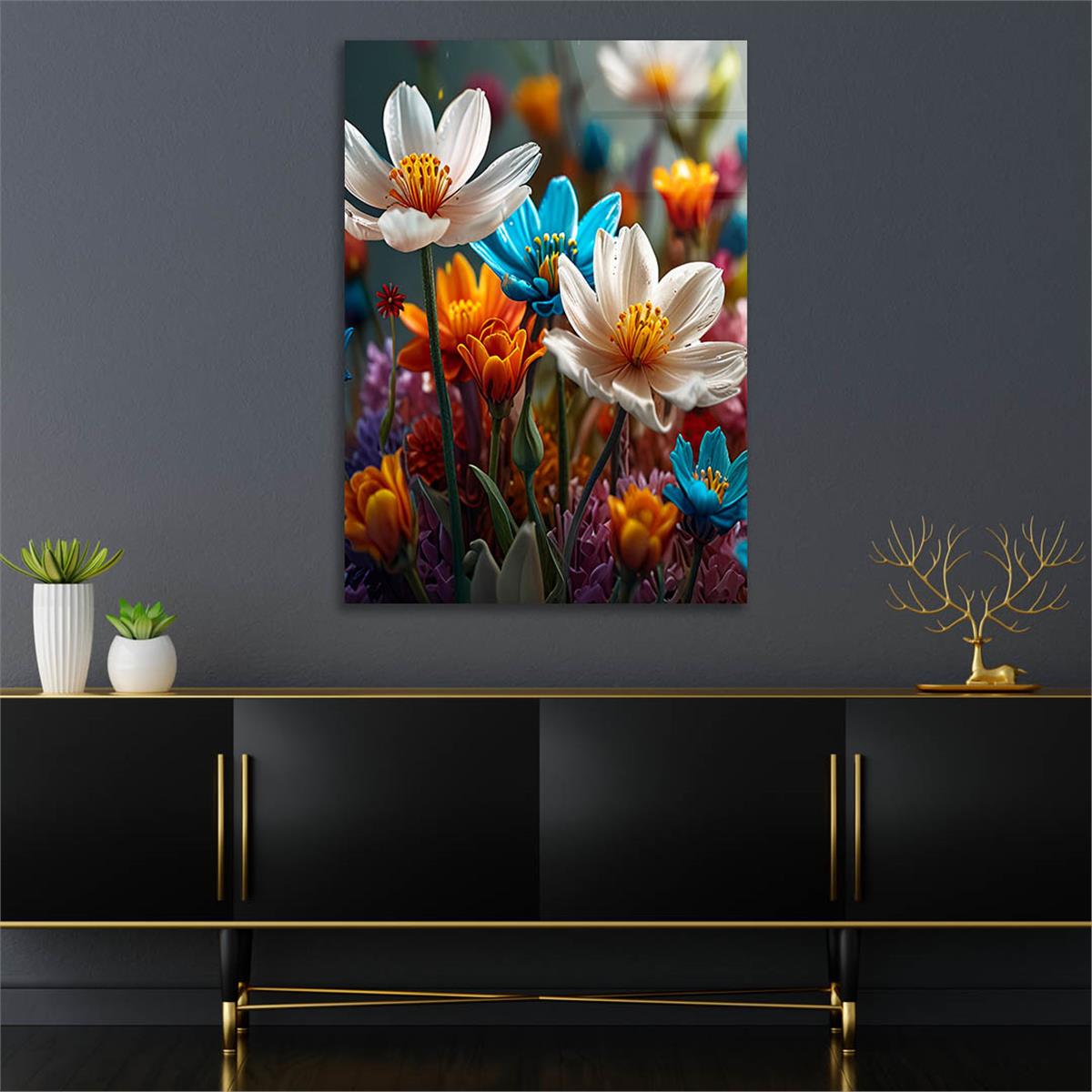 Dikey Sanat Temalı Cam Tablo 523