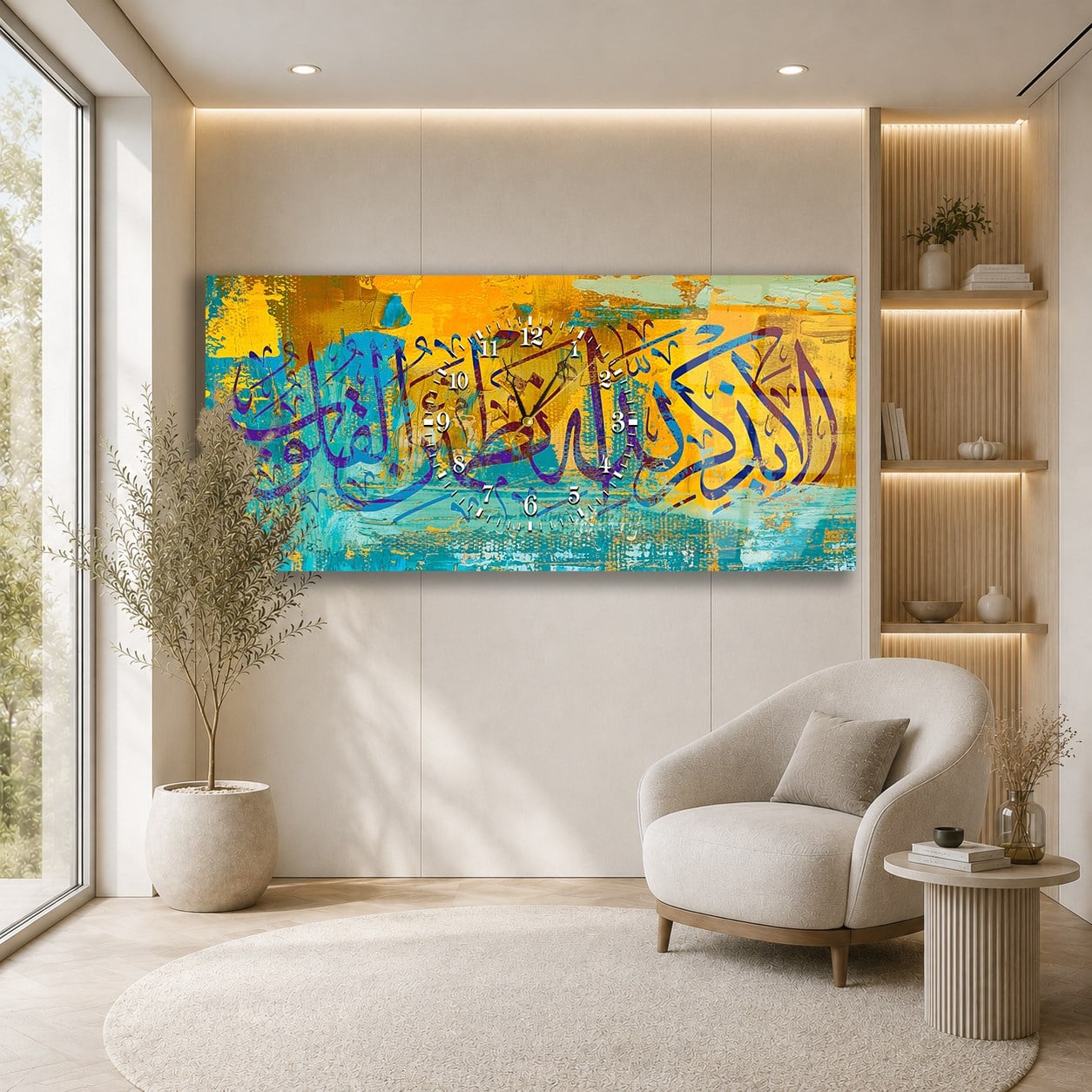 Middle-Clock, Religious-Themed Horizontal Glass Wall Painting 016