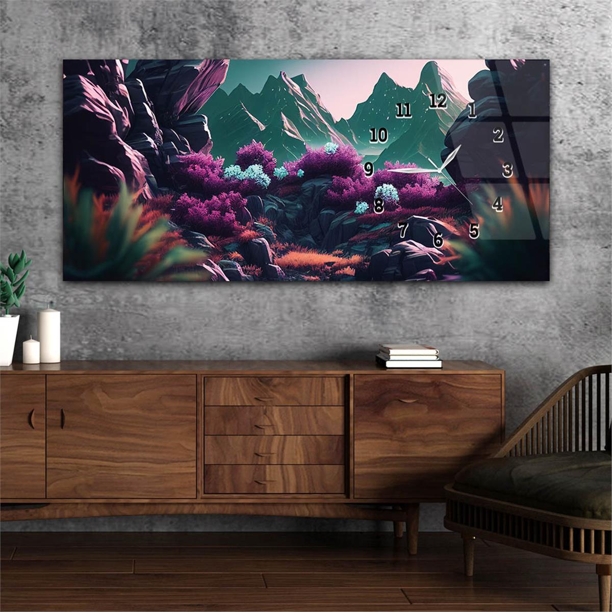 Side-Clock, Art And Nature-Themed Horizontal Glass Wall Painting 214