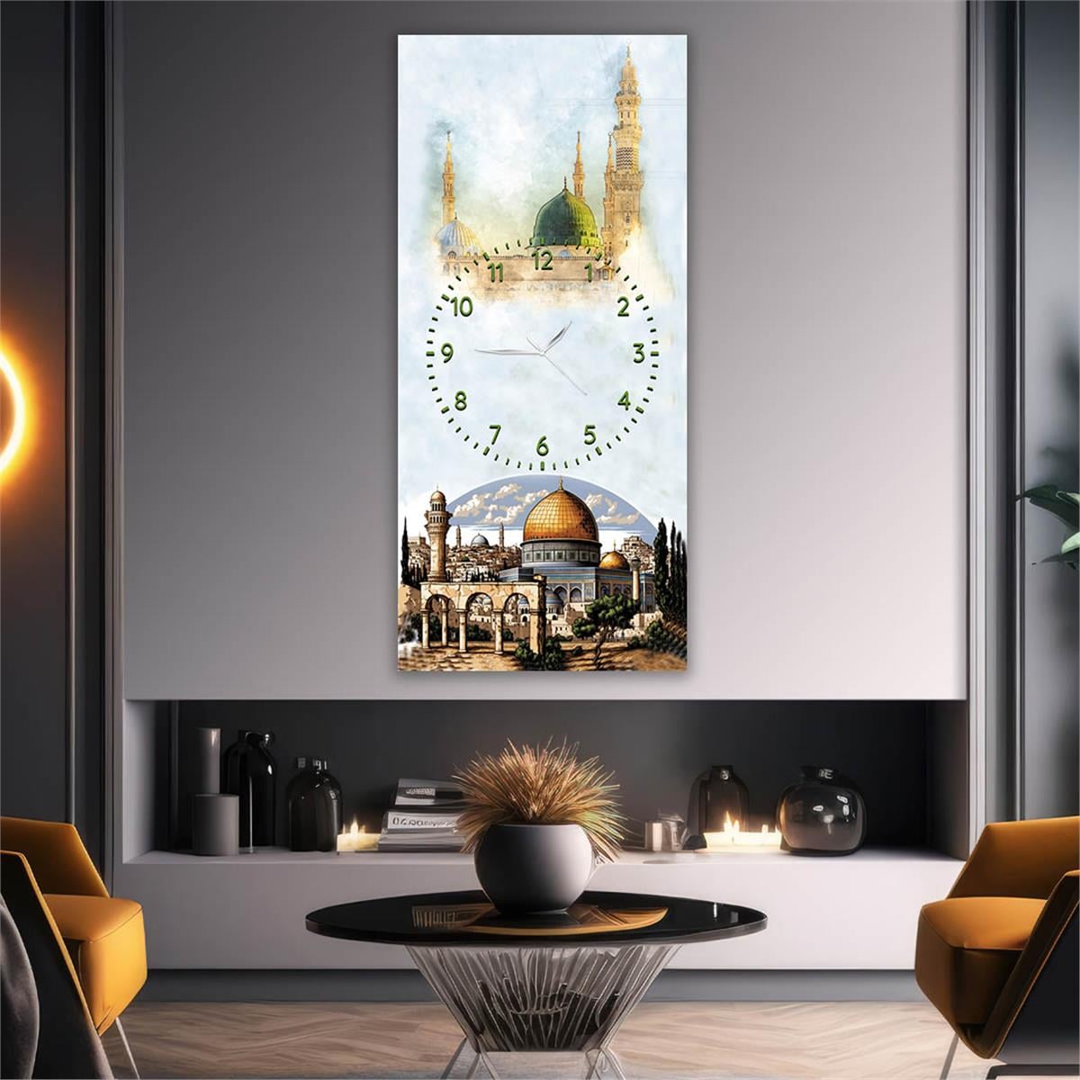 Tableau En Verre à Thème Religieux Vertical Avec Horloge Au Centre 003