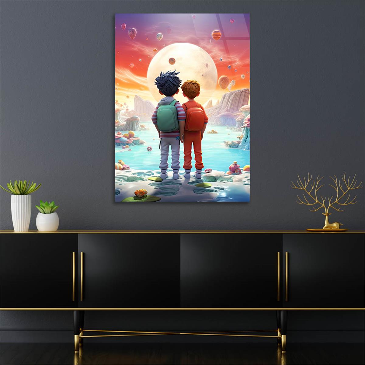 Dikey Sanat Temalı Cam Tablo 538