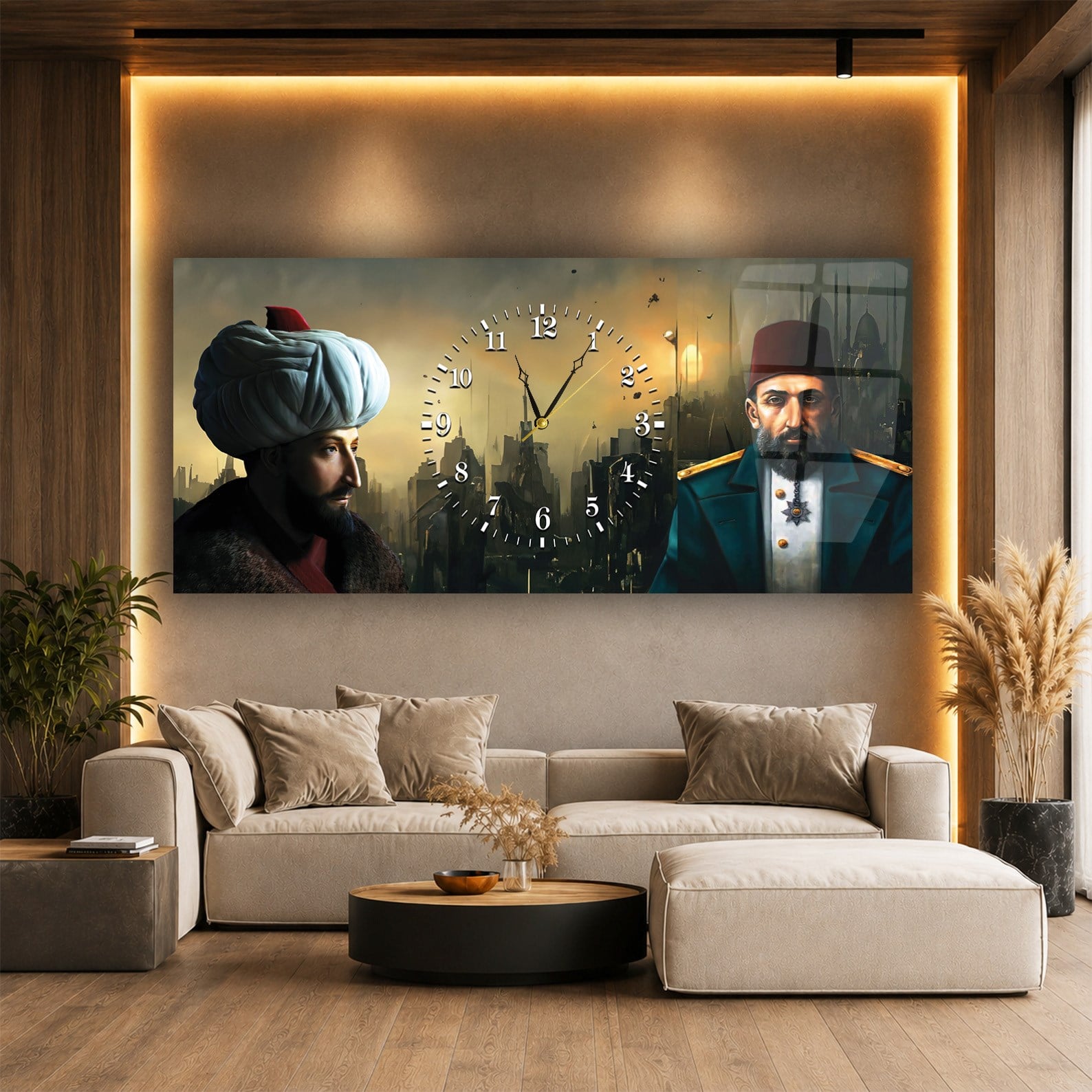 Fatih Sultan Mehmet Han ve Abdülhamit Han Saatli Cam Tablo 077