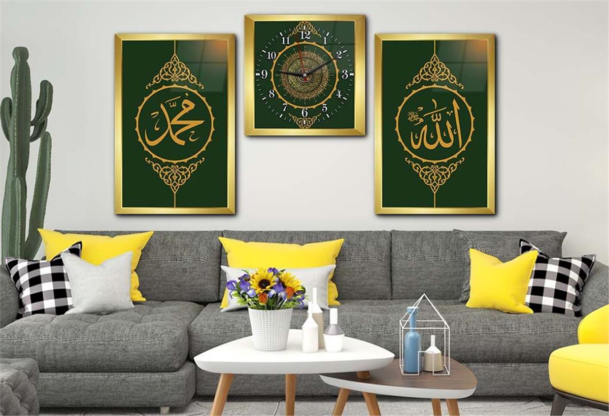 مجموعة لوح زجاجي ديني مع ساعة