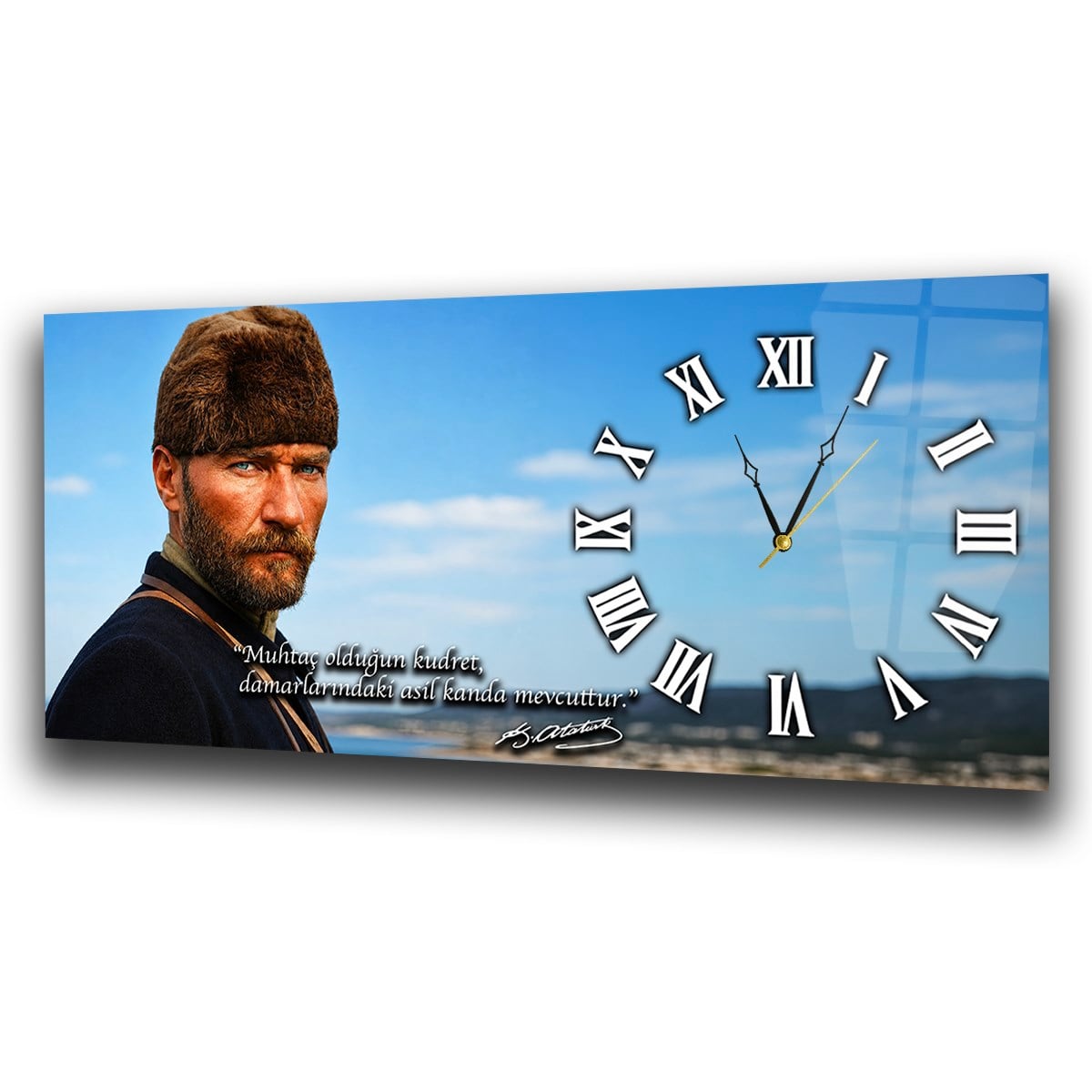 Tableau en verre sur le thème de la nation avec horloge latérale horizontale  014