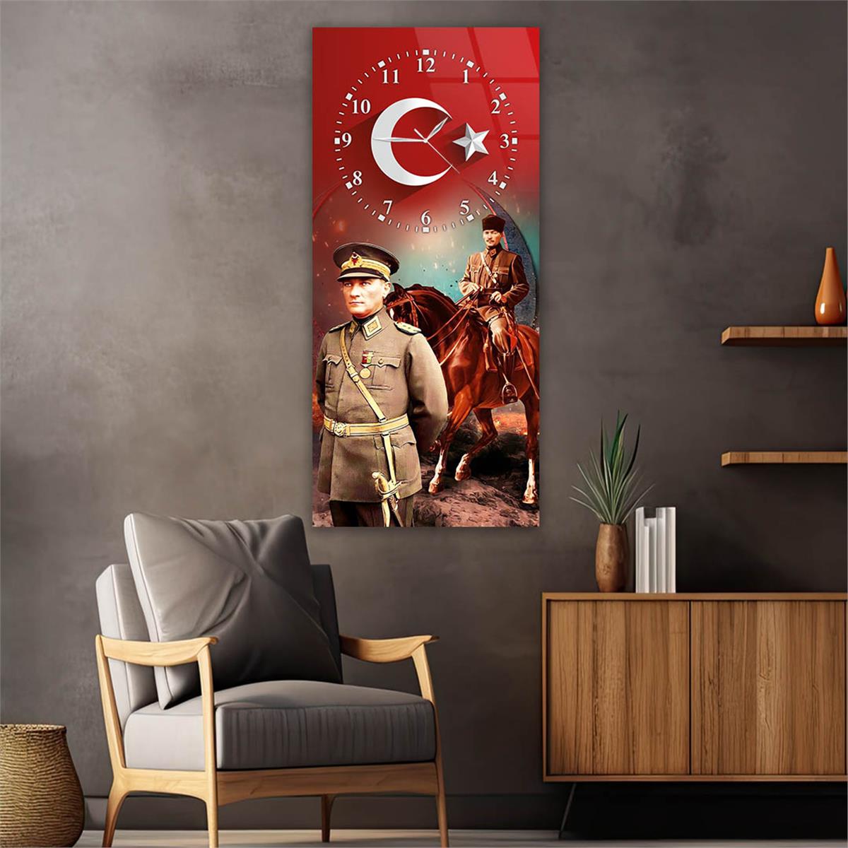 Verticale, Aan De Boven Kant Voorzien Van Een Klok, Nationaal Thema Gehard Glasschilderij 022