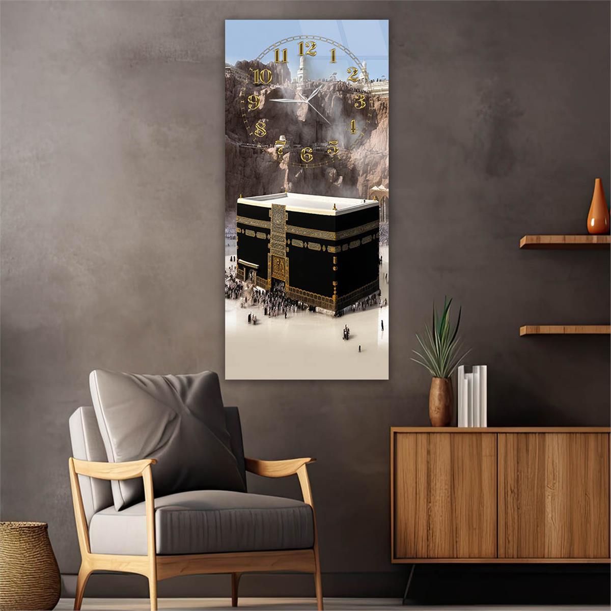Vertical Religious Themed Glass Wall Art with Clock at the Top  055