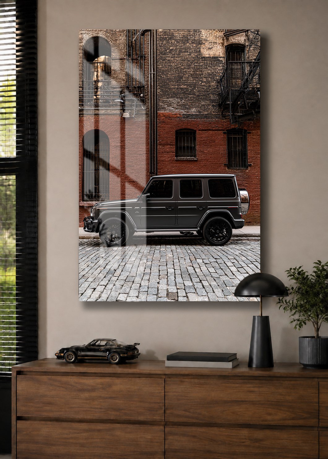 Gri Mercedes G63 Şehir Cam Tablo