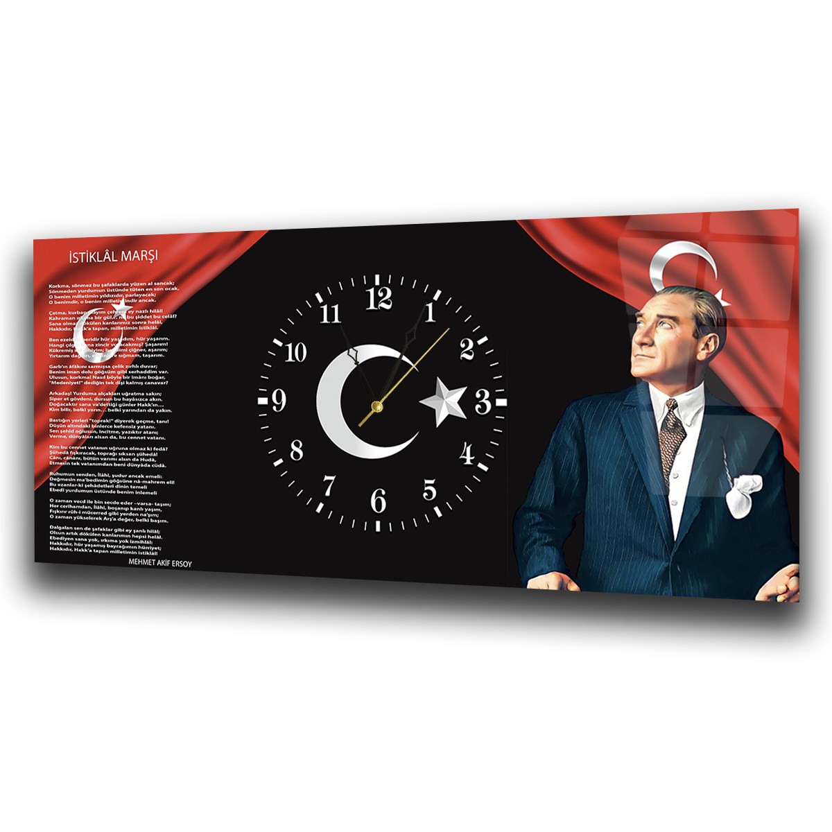Atatürk İstiklal Marşı Saatli Cam Tablo