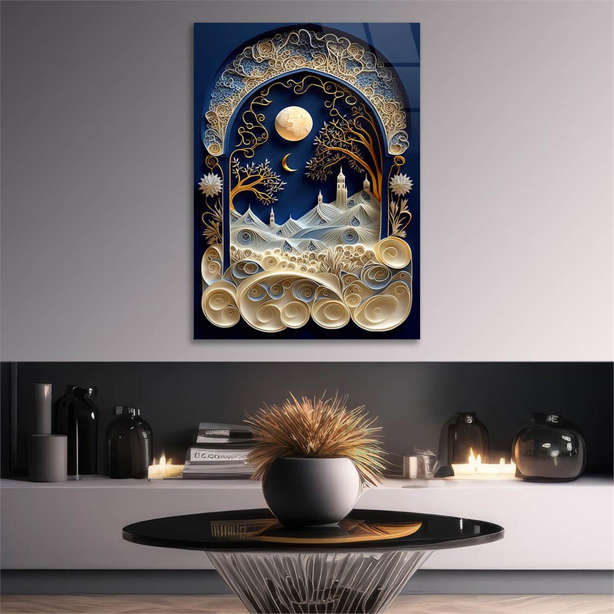 Dikey Sanat Temalı Cam Tablo 542
