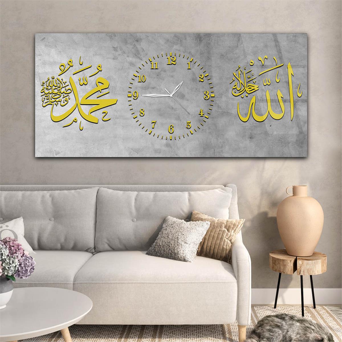 لوحة زجاجية أفقية ذات طابع ديني مع ساعة في الوسط 068