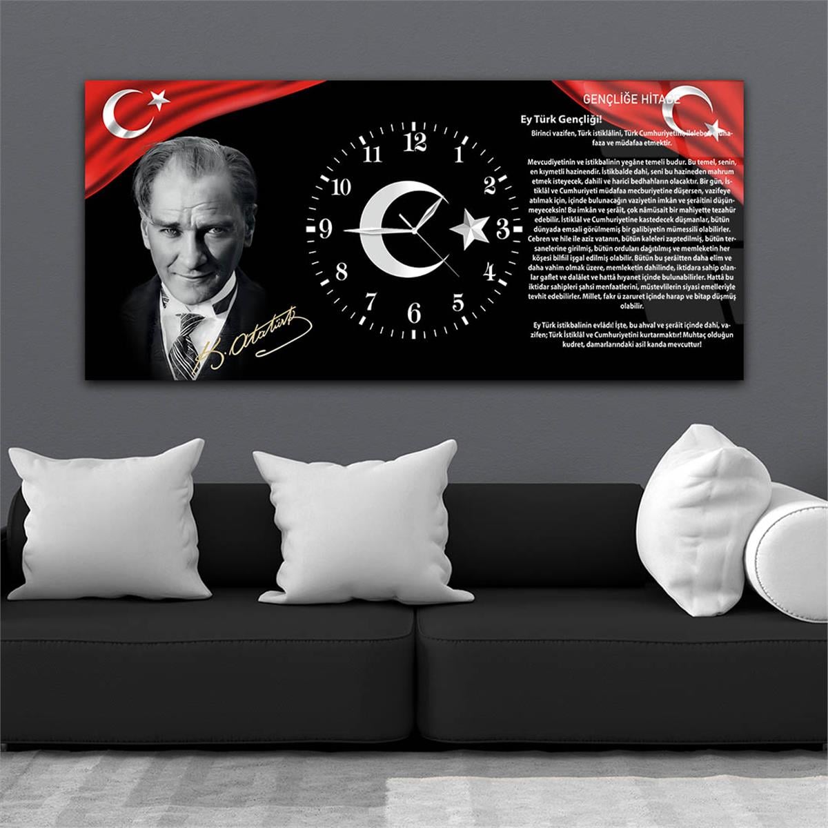 Atatürk Gençliğe Hitabe Saatli Cam Tablo