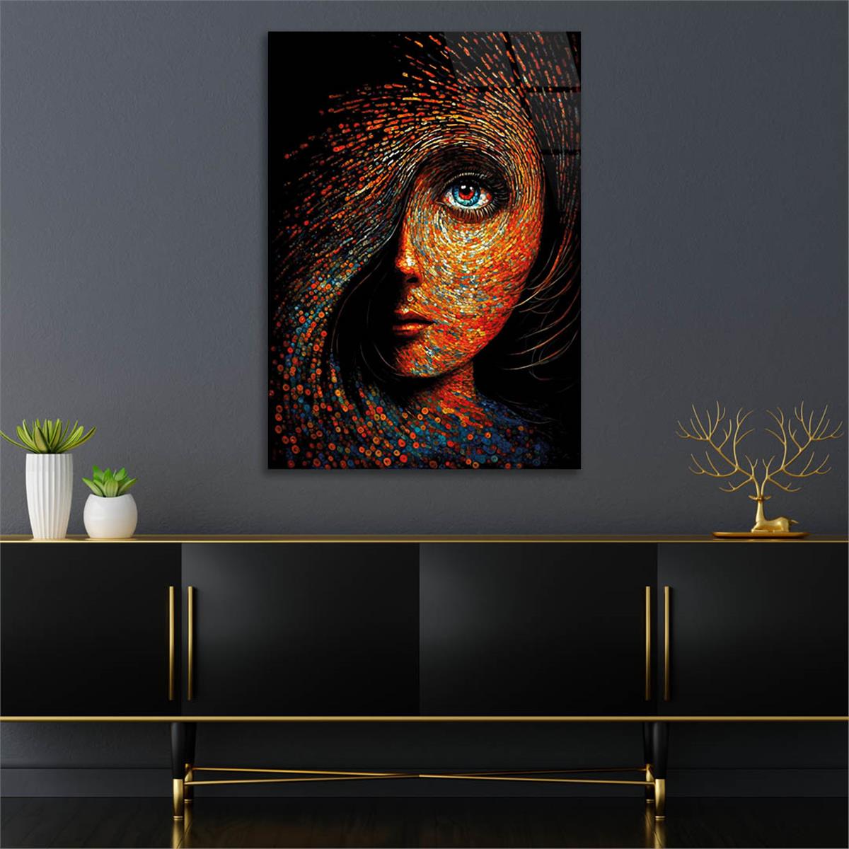 Dikey Sanat Temalı Cam Tablo 373