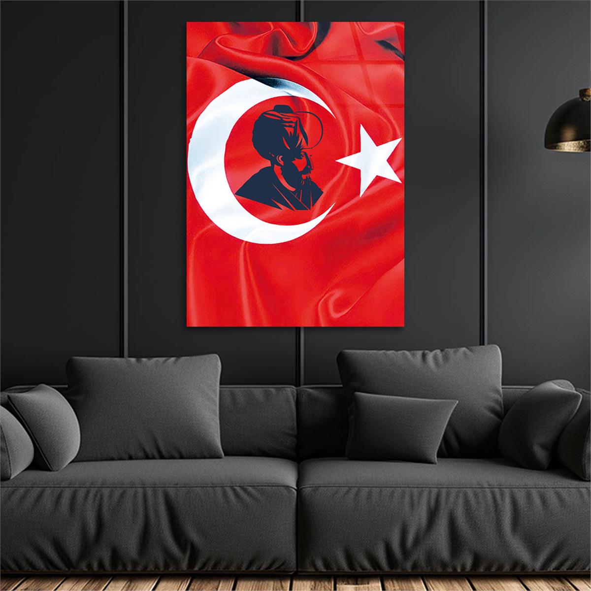 Turkse vlag en F.Sultan Mehmet Han Görsellmid Cam Tablo