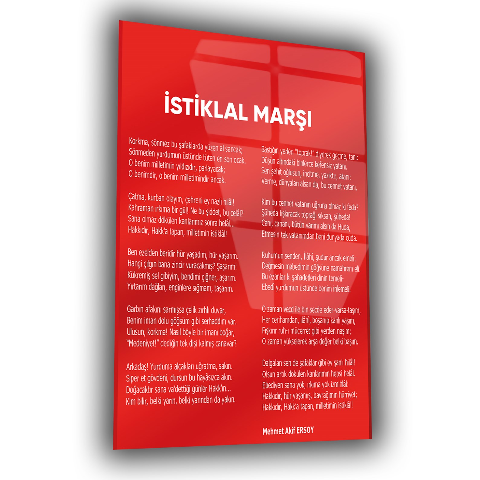 Kırmızı Temalı İstiklal Marşı Cam Tablo