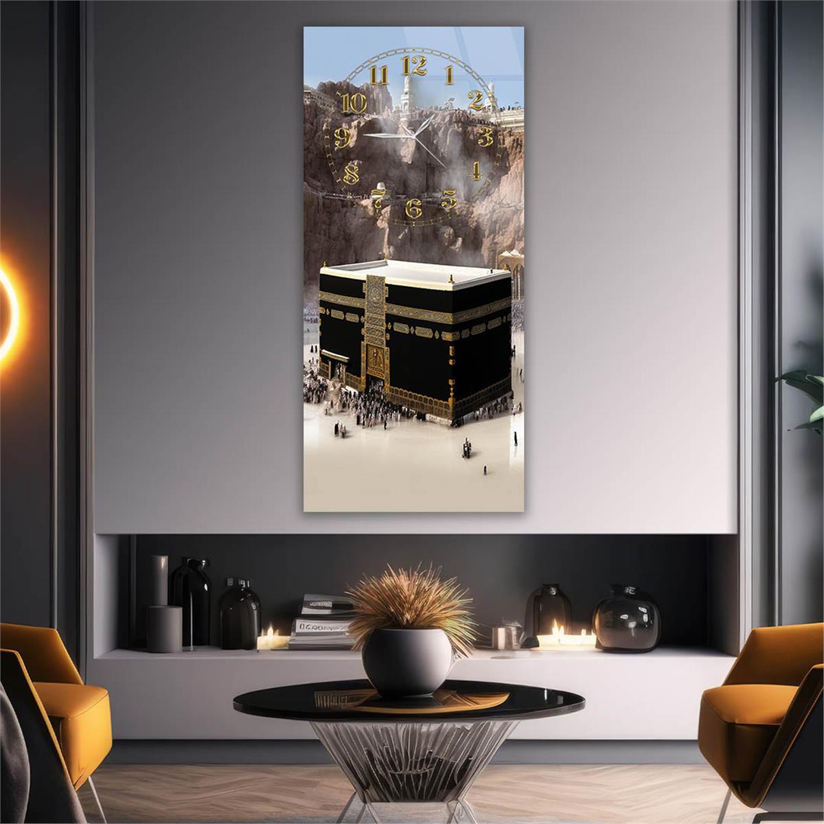 Vertical Religious Themed Glass Wall Art with Clock at the Top  055