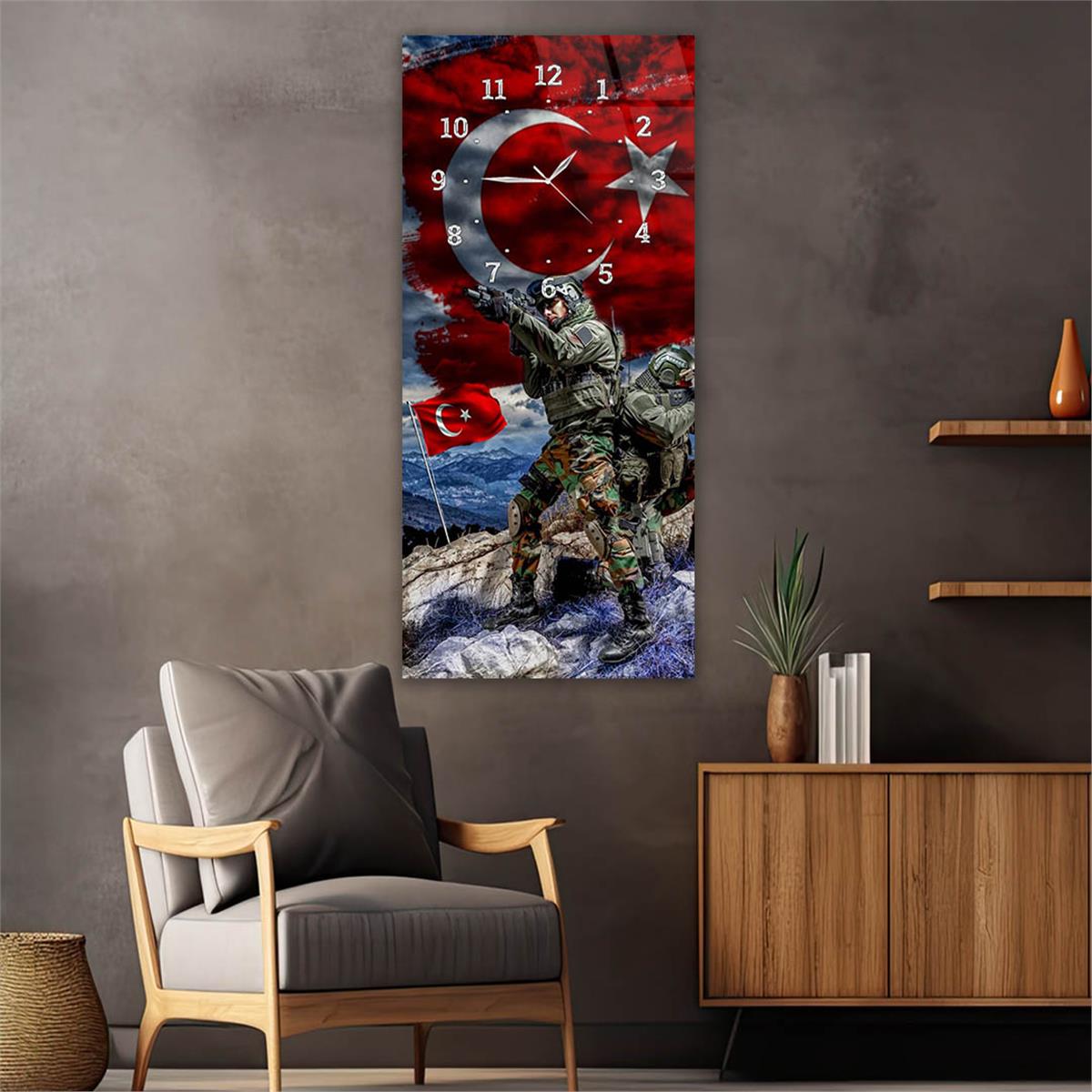 Vertical National Themed Glass Wall Art with Clock at the Top 037