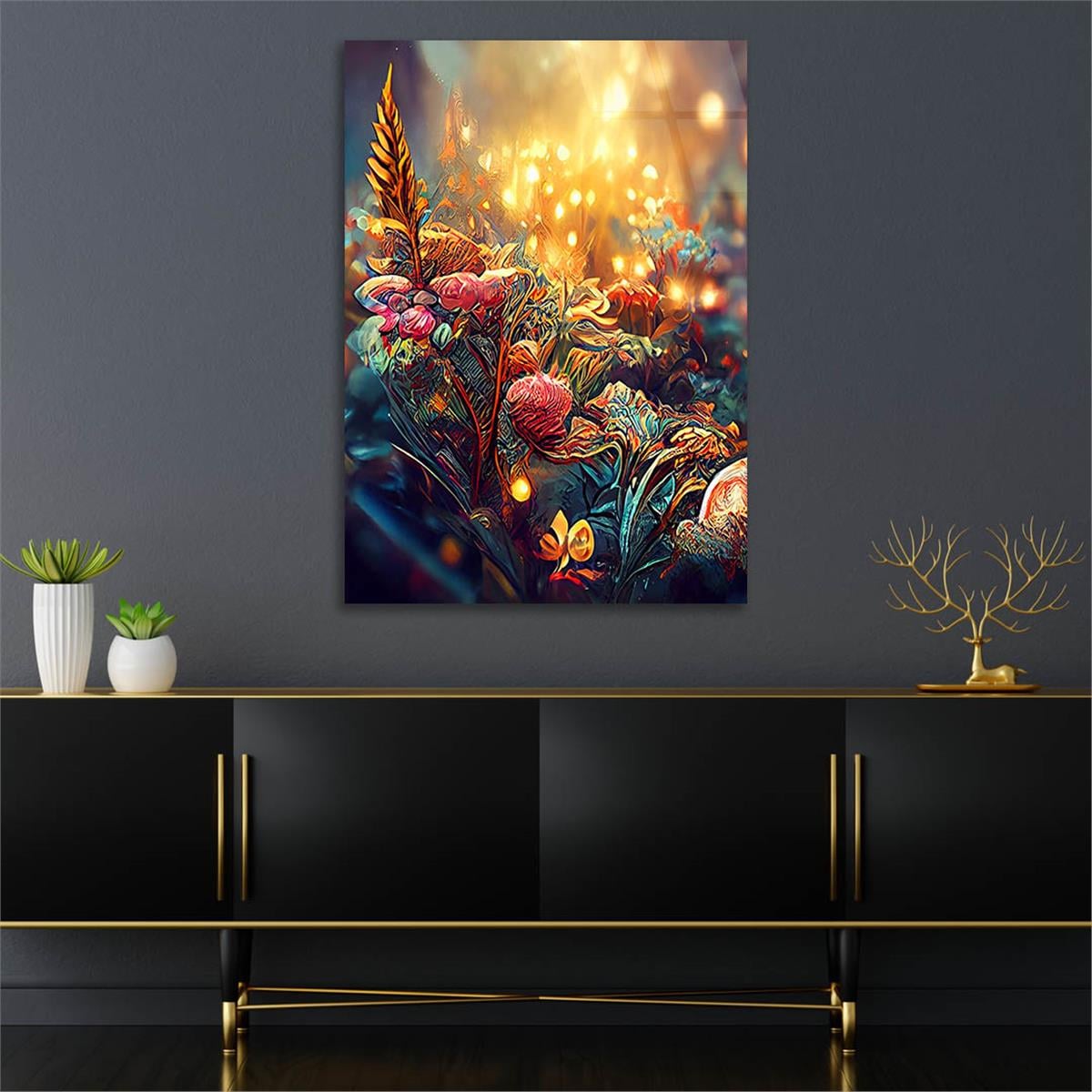 Dikey Sanat Temalı Cam Tablo 484