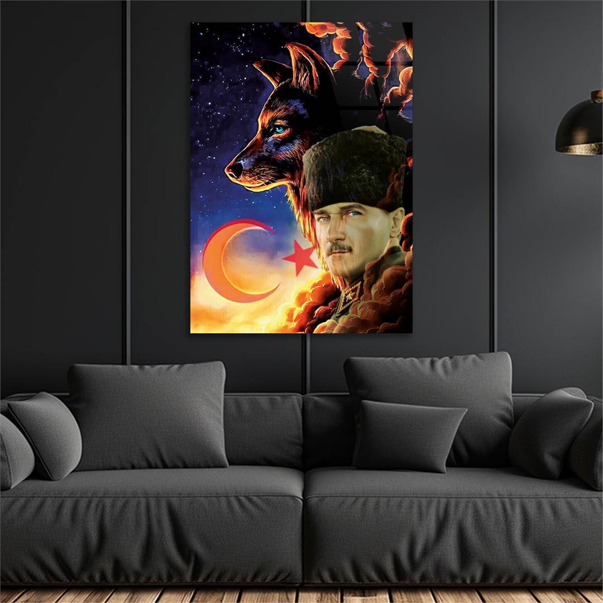 MUSTAFA KEMAL ATATÜRK VE Wolf Tempered Glass Wall Art