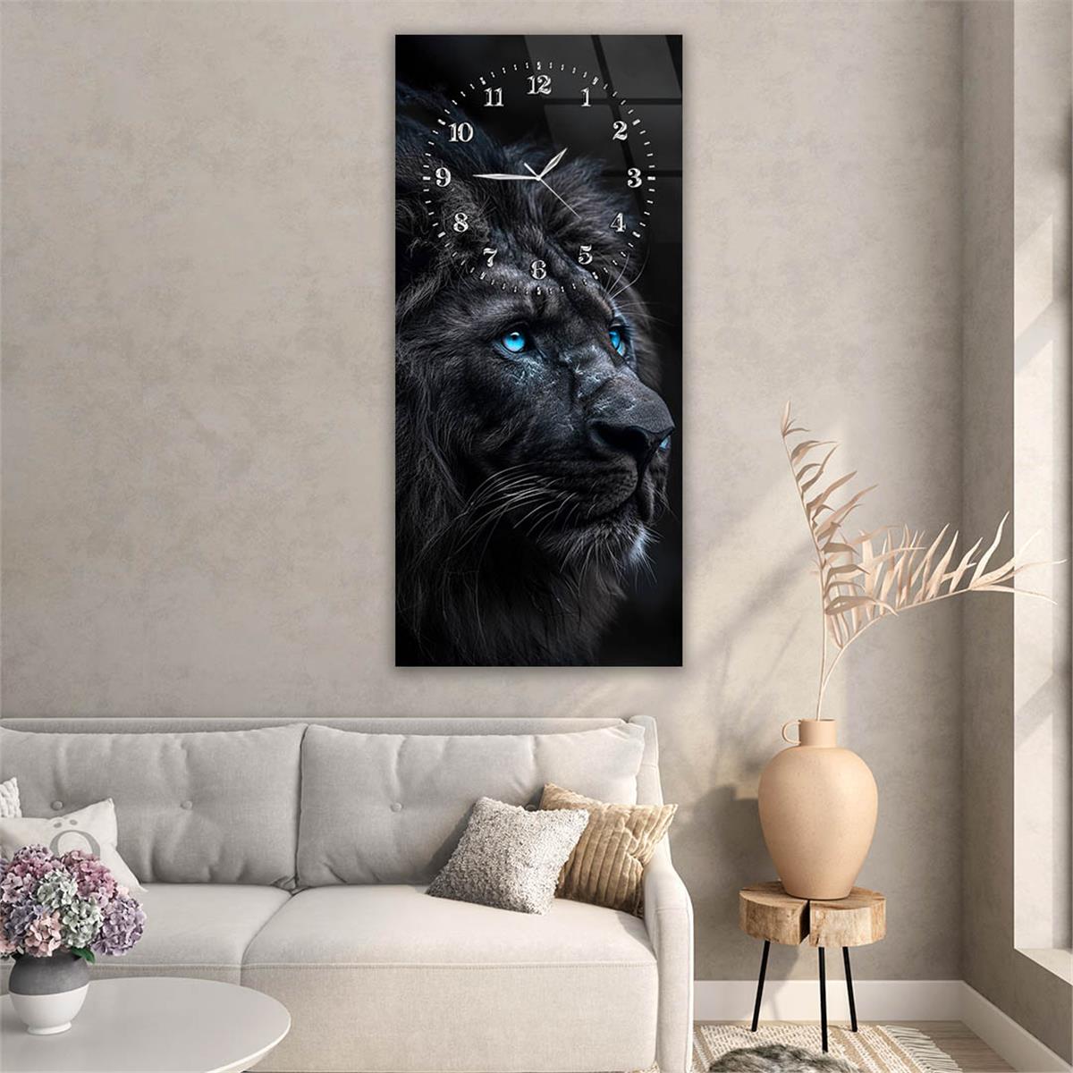 Dikey Üstten Saatli Sanat Temalı Cam Tablo 087
