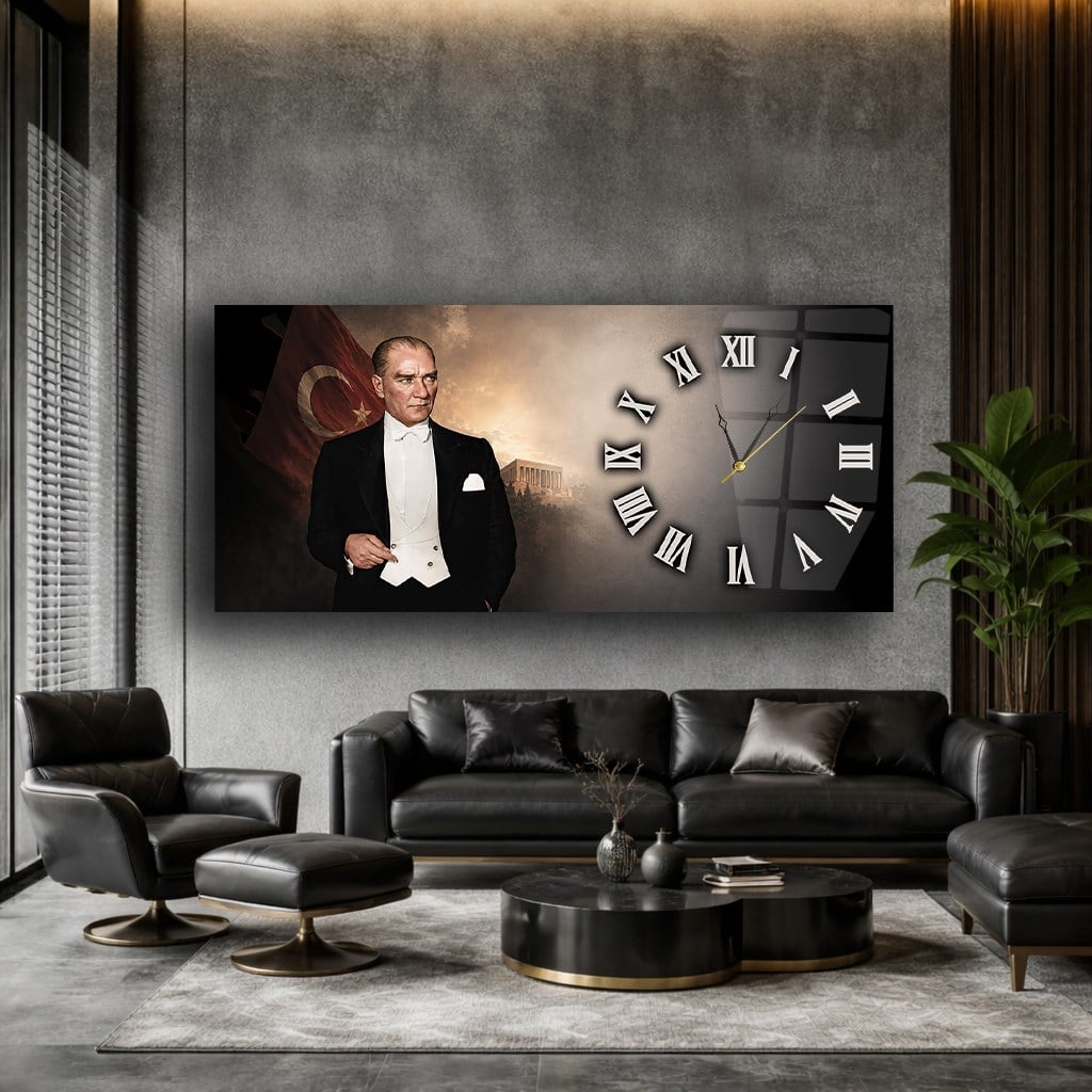 Klasik Atatürk Portresi Saatli Cam