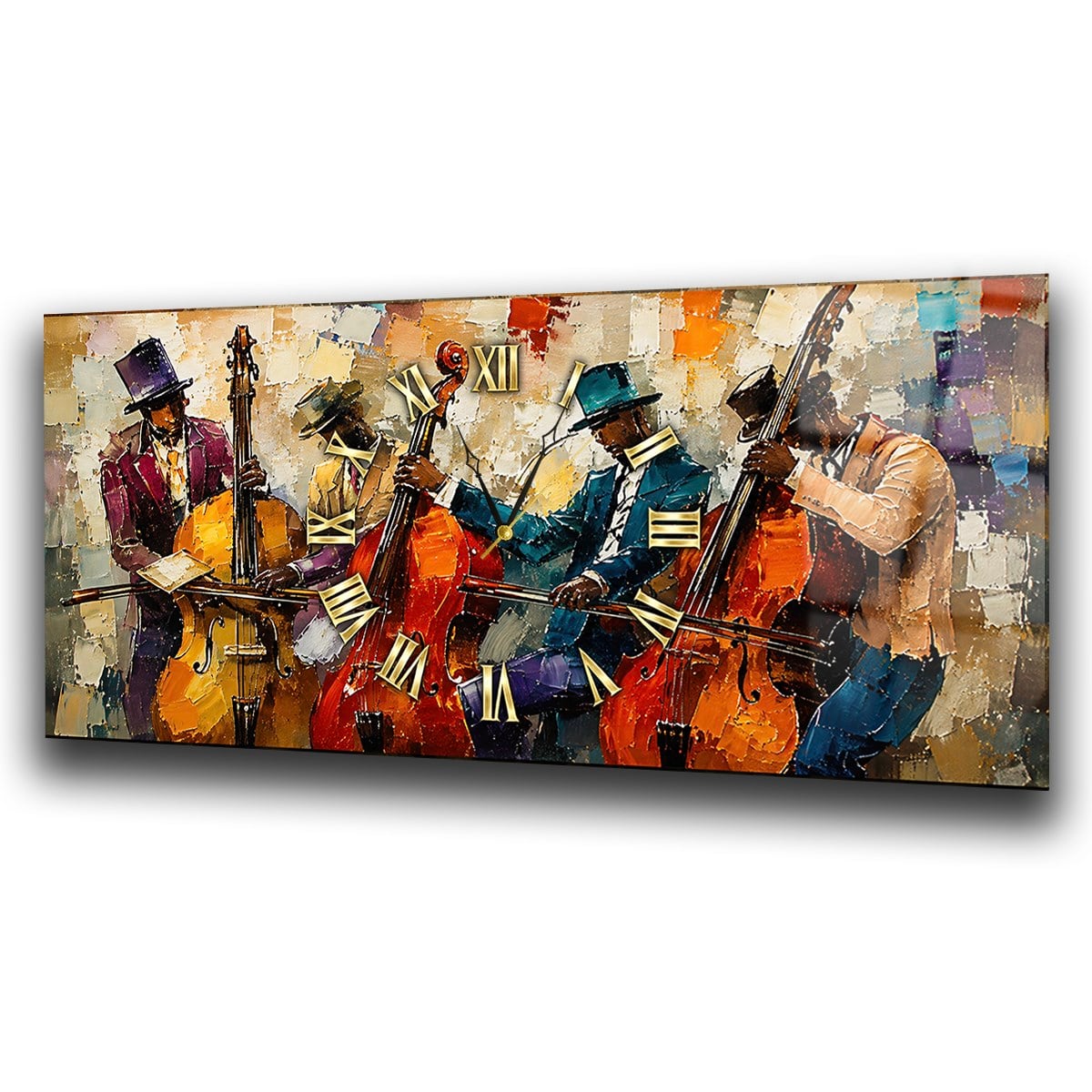 Yatay Saatli Yandan Sanat Temalı Cam Tablo 384