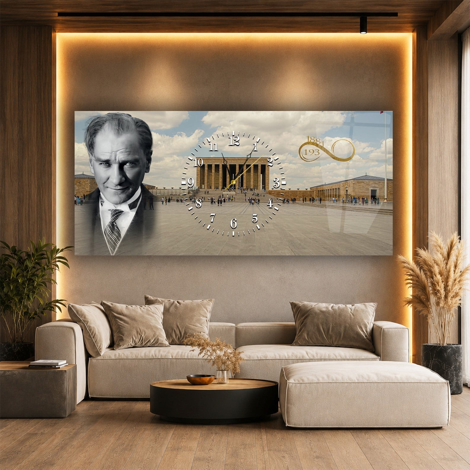 Anıtkabir ve Atatürk Ortadan Saatli Cam Tablo 063