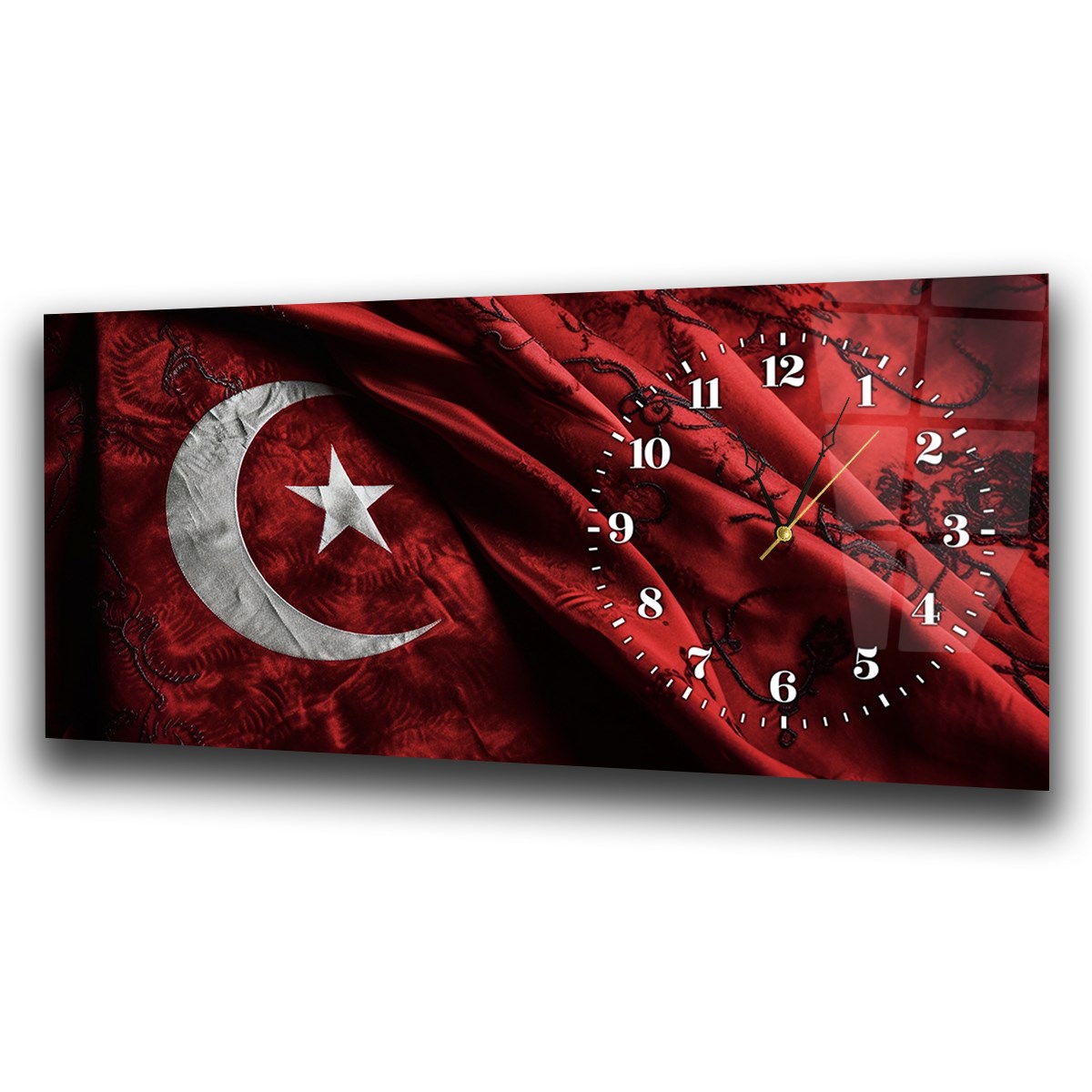 Yatay Saatli Yandan Vatan Temalı Cam Tablo 029