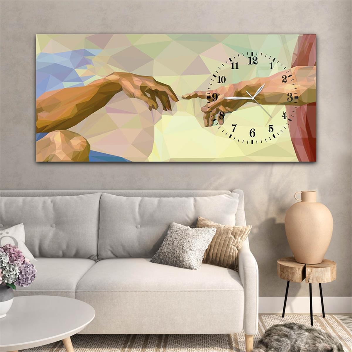 Tableau en verre à thème art et nature avec horloge latérale horizontale 073
