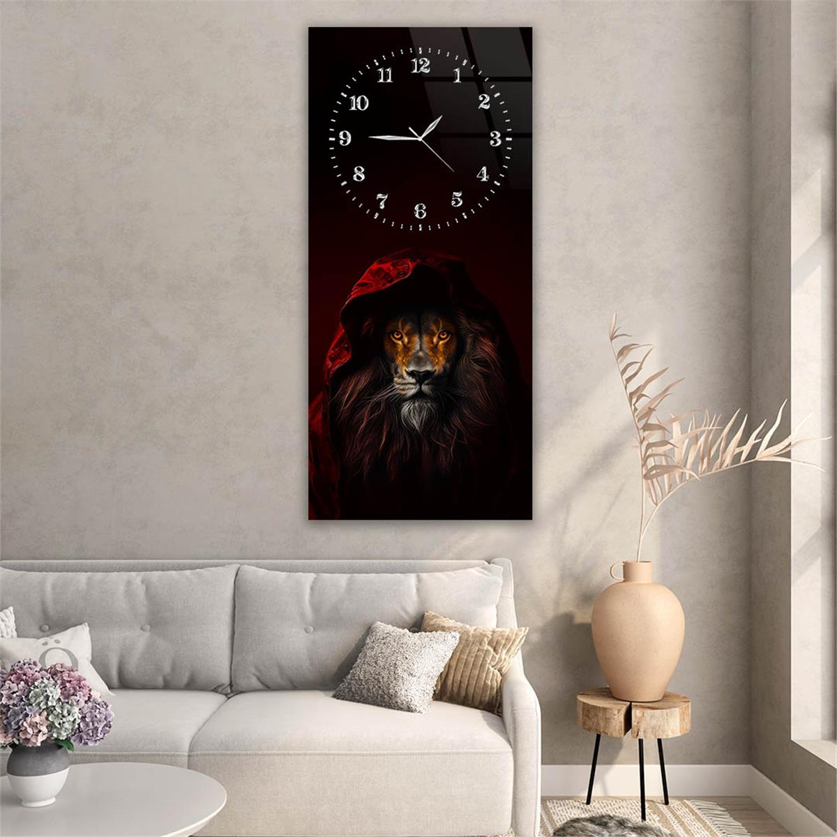 Dikey Üstten Saatli Sanat Temalı Cam Tablo 082
