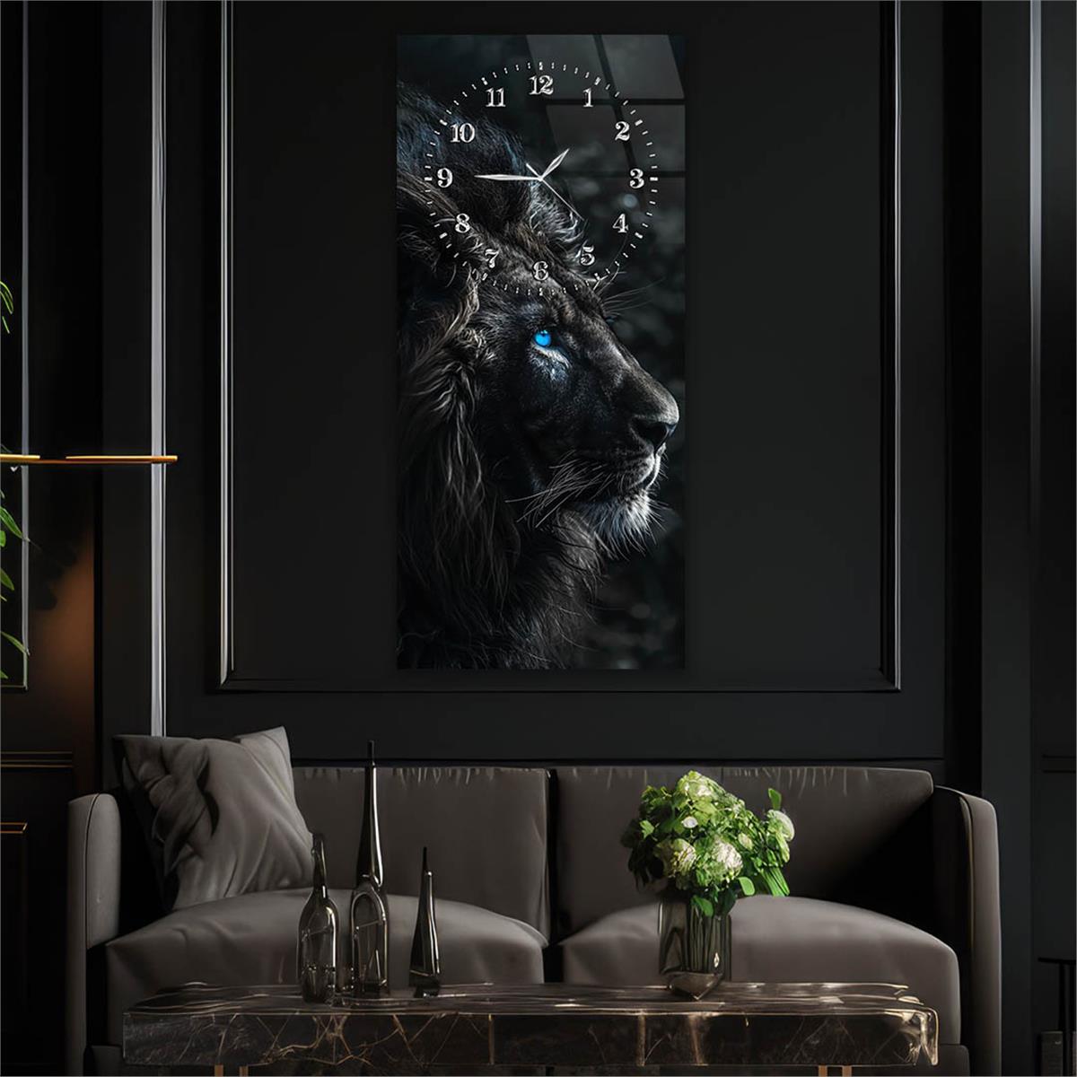 Dikey Üstten Saatli Sanat Temalı Cam Tablo 088