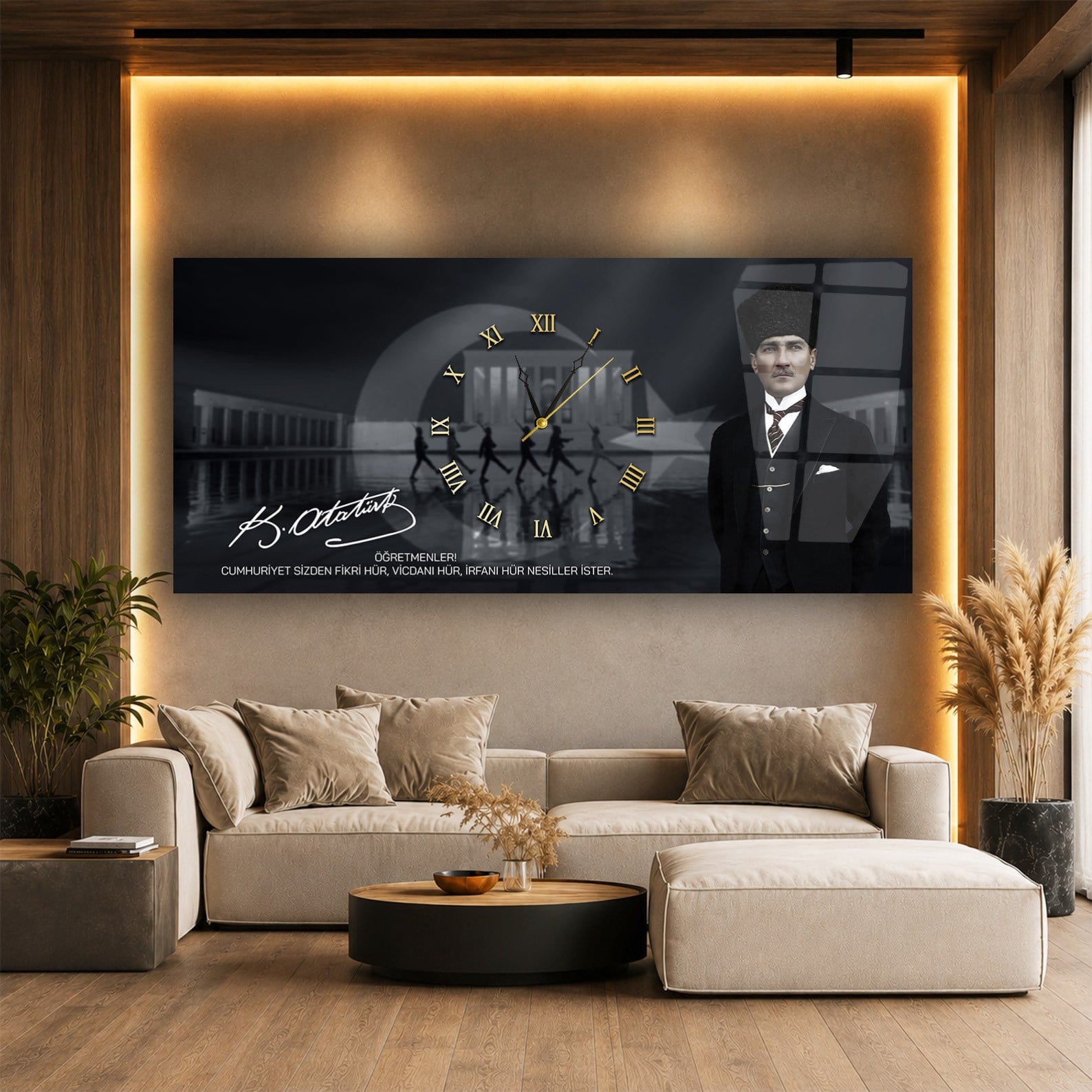Middle-Clock, Homeland-Themed Horizontal Glass Wall Painting 053