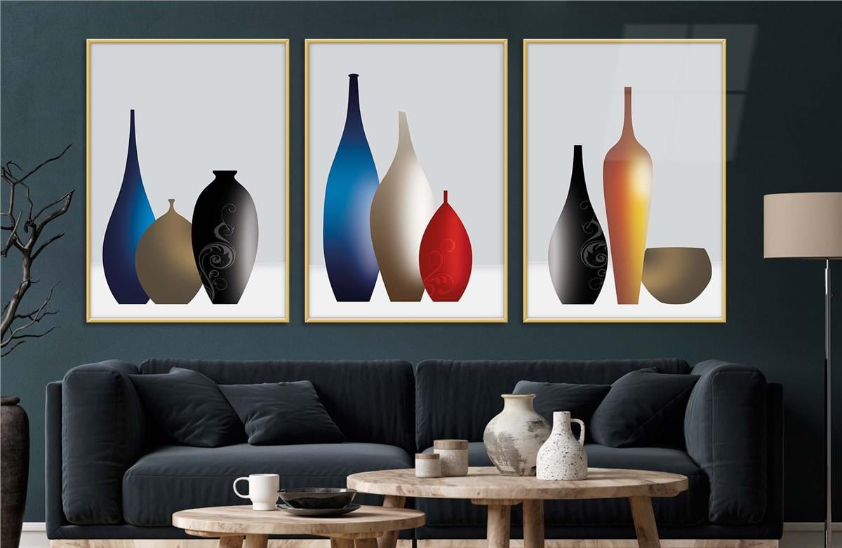 Alüminyum Çerçeveli Sanat Temalı 3lü Set CAM Tablo 0047
