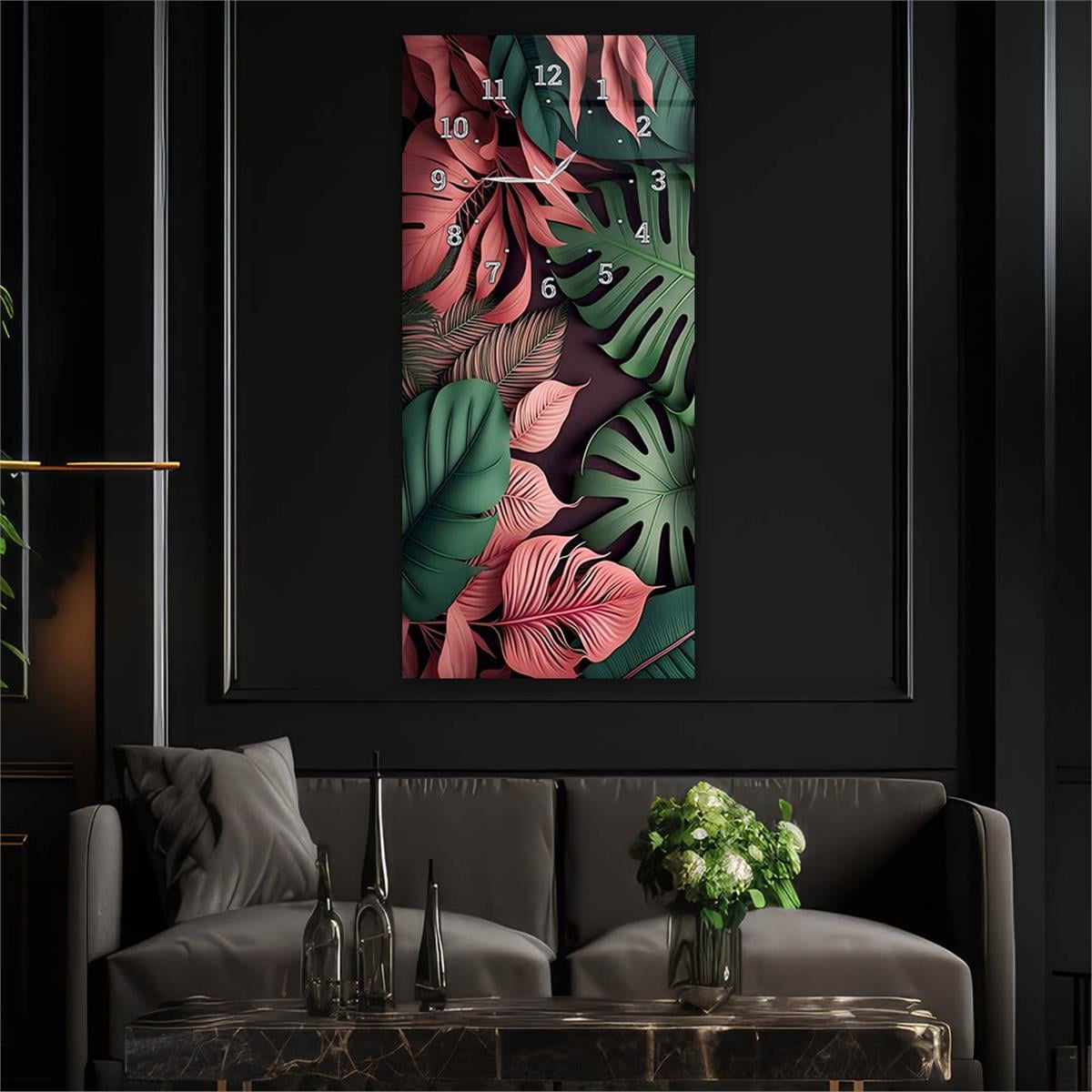 Vertical Art Themed Glass Wall Art with Clock at the Top 042