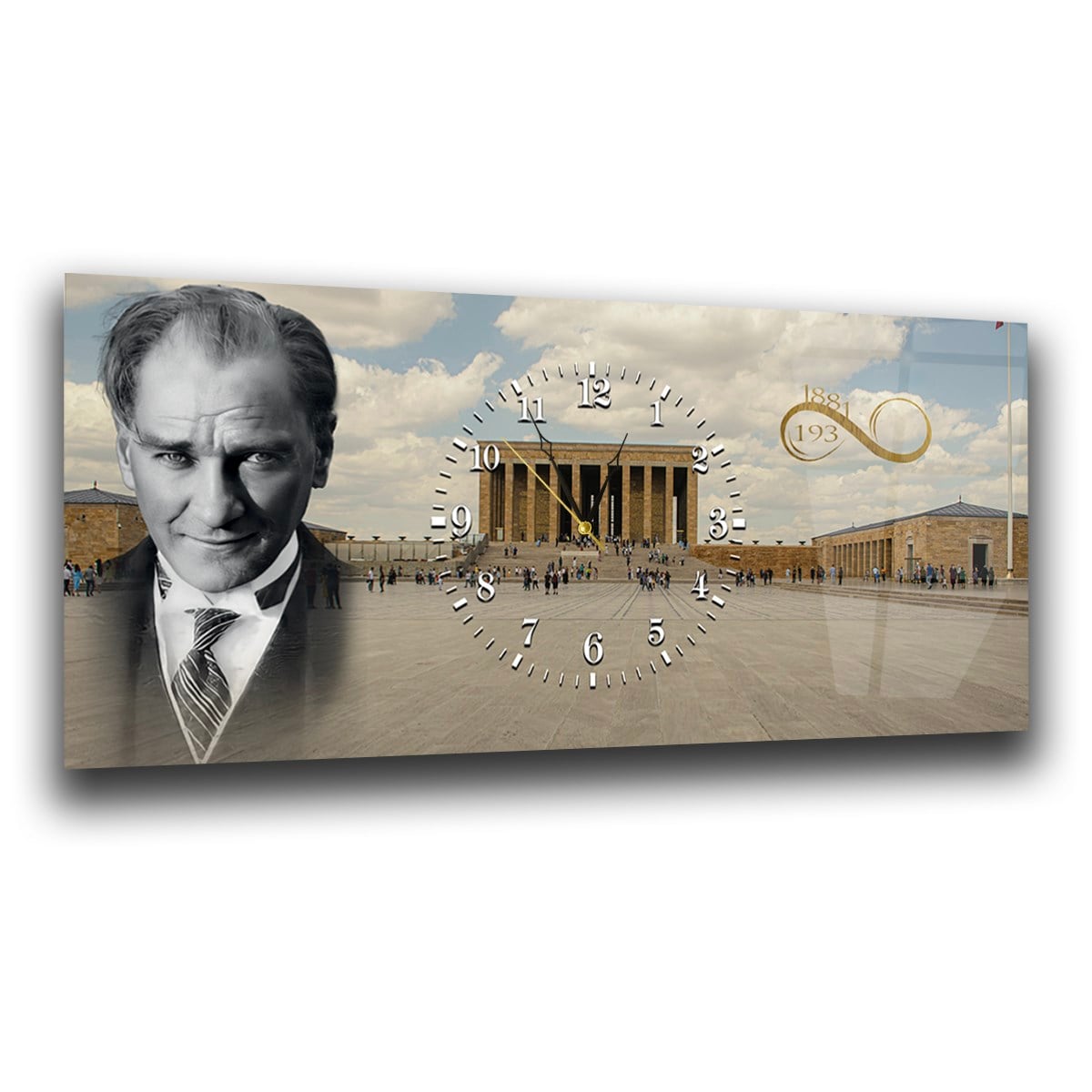 Anıtkabir ve Atatürk Ortadan Saatli Cam Tablo 063