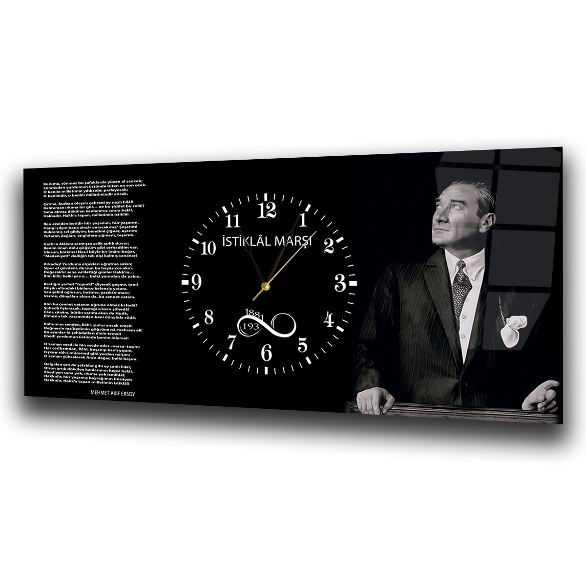 Tableau en verre sur le thème de la nation avec horloge centrale horizontale  045