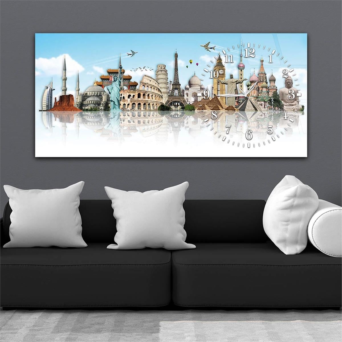 Side-Clock, Art And Nature-Themed Horizontal Glass Wall Painting 107