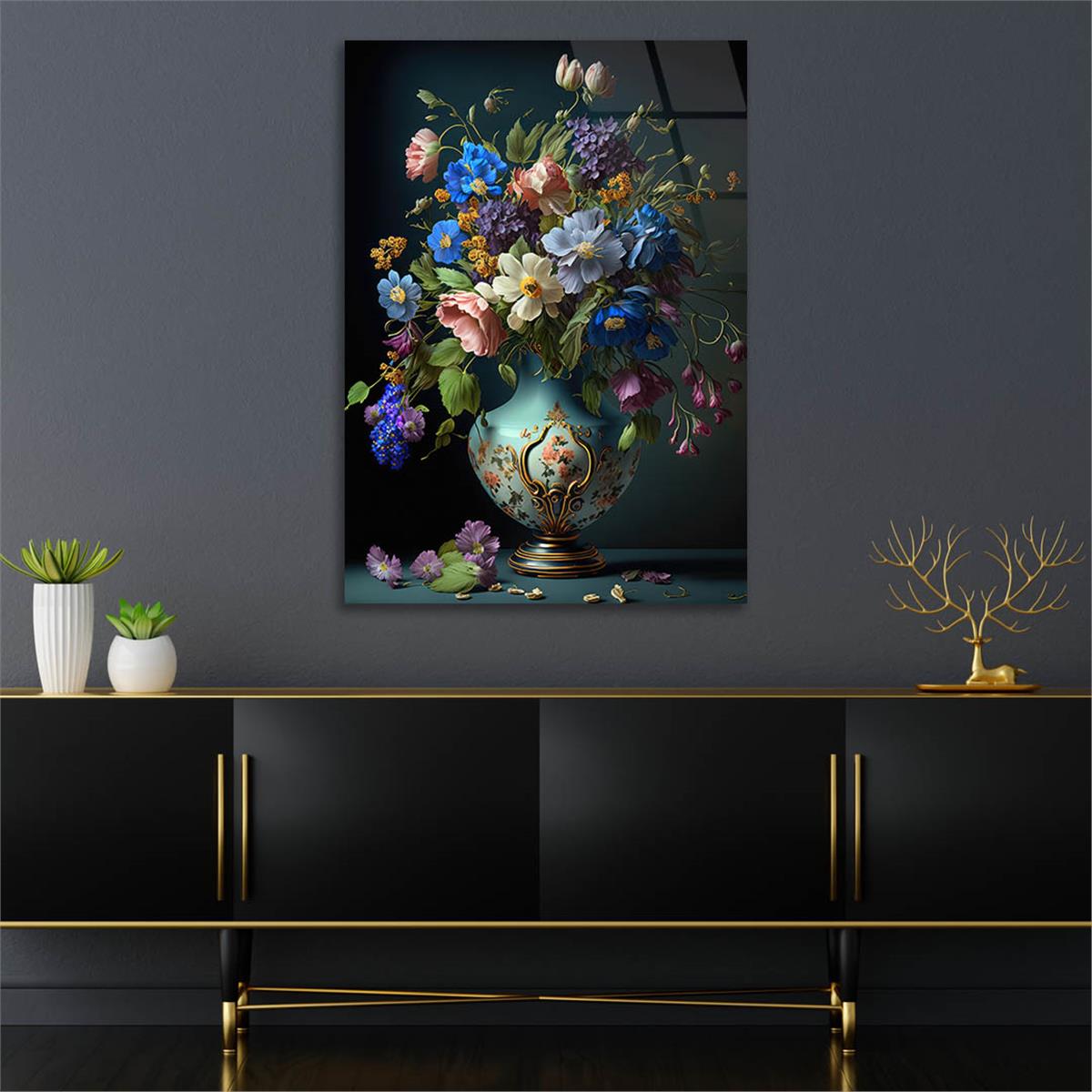 Dikey Sanat Temalı Cam Tablo 472