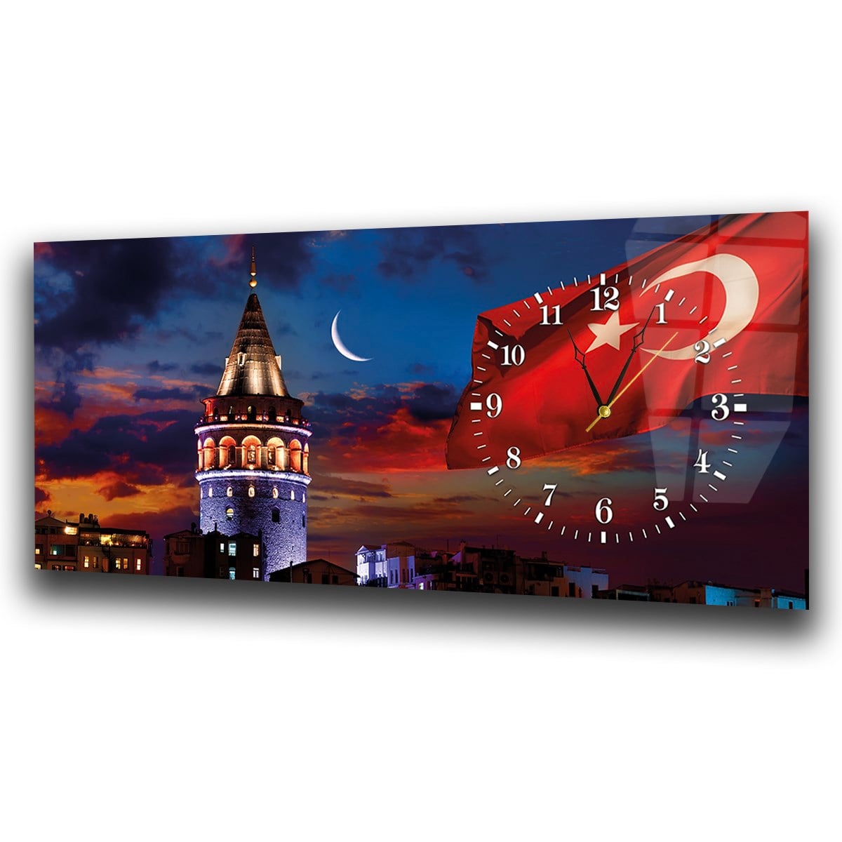 Tableau en verre sur le thème de la nation avec horloge latérale horizontale  015