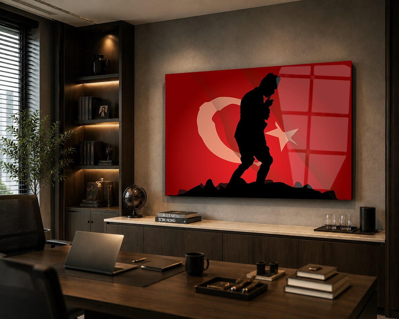 Türk Bayraklı Asker Cam Tablo