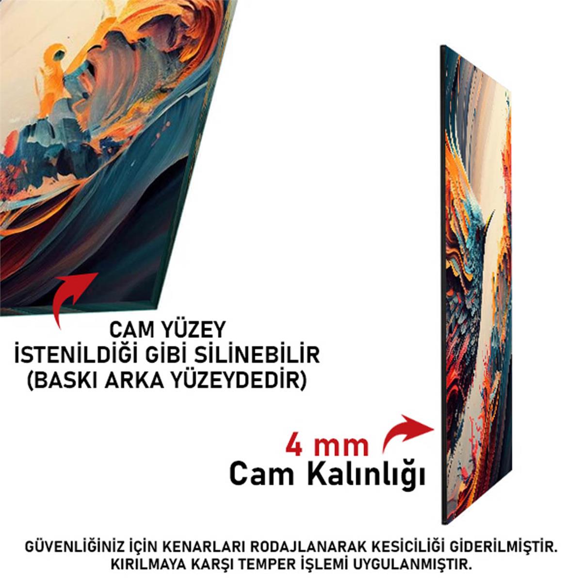 Yatay Saatli Yandan Sanat Temalı Cam Tablo 383