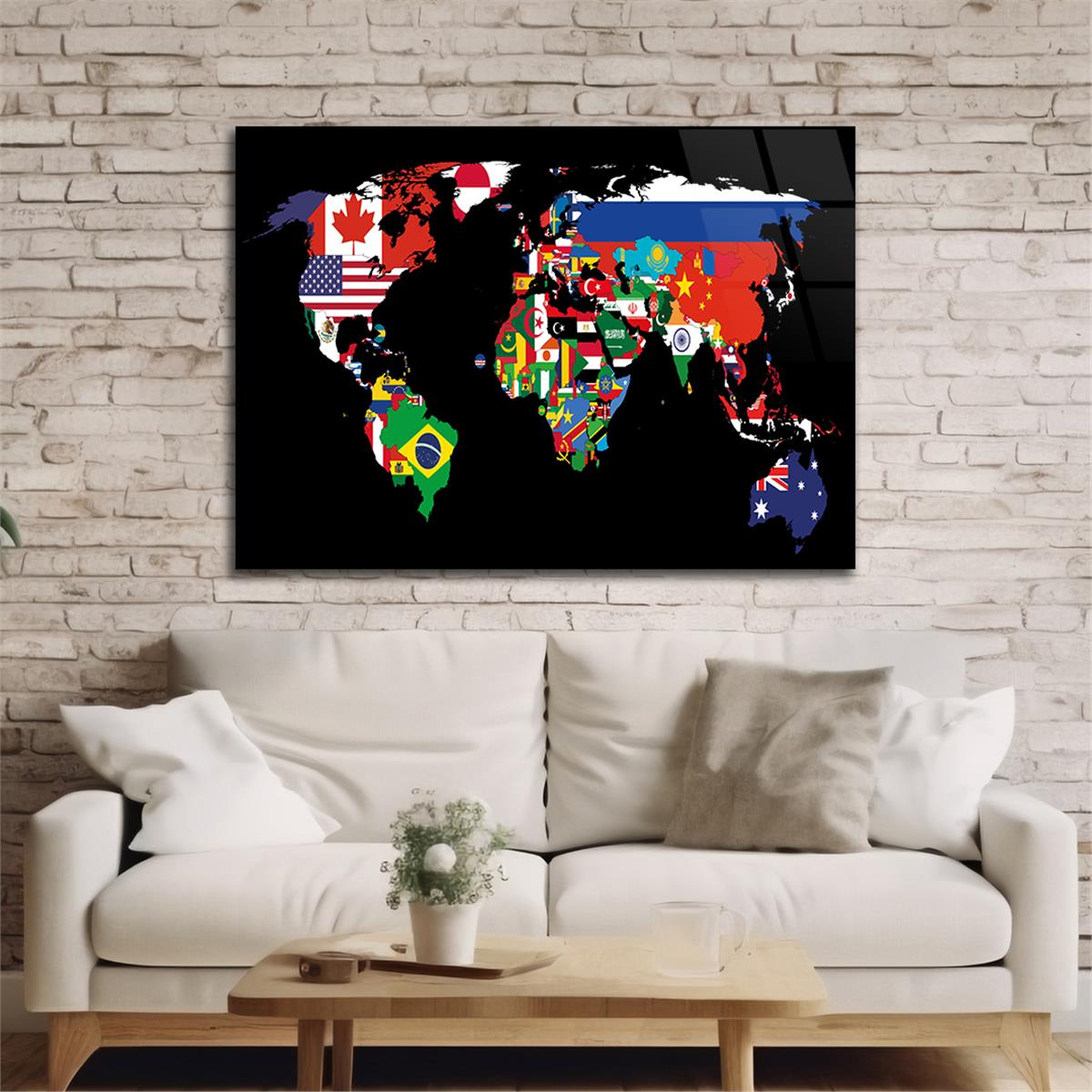 World Map Tempered Glass Wall Art