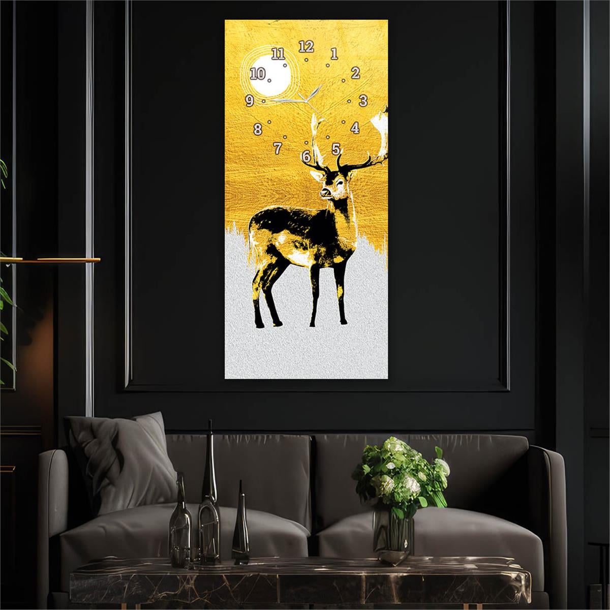 Vertical Art Themed Glass Wall Art with Clock at the Top 054