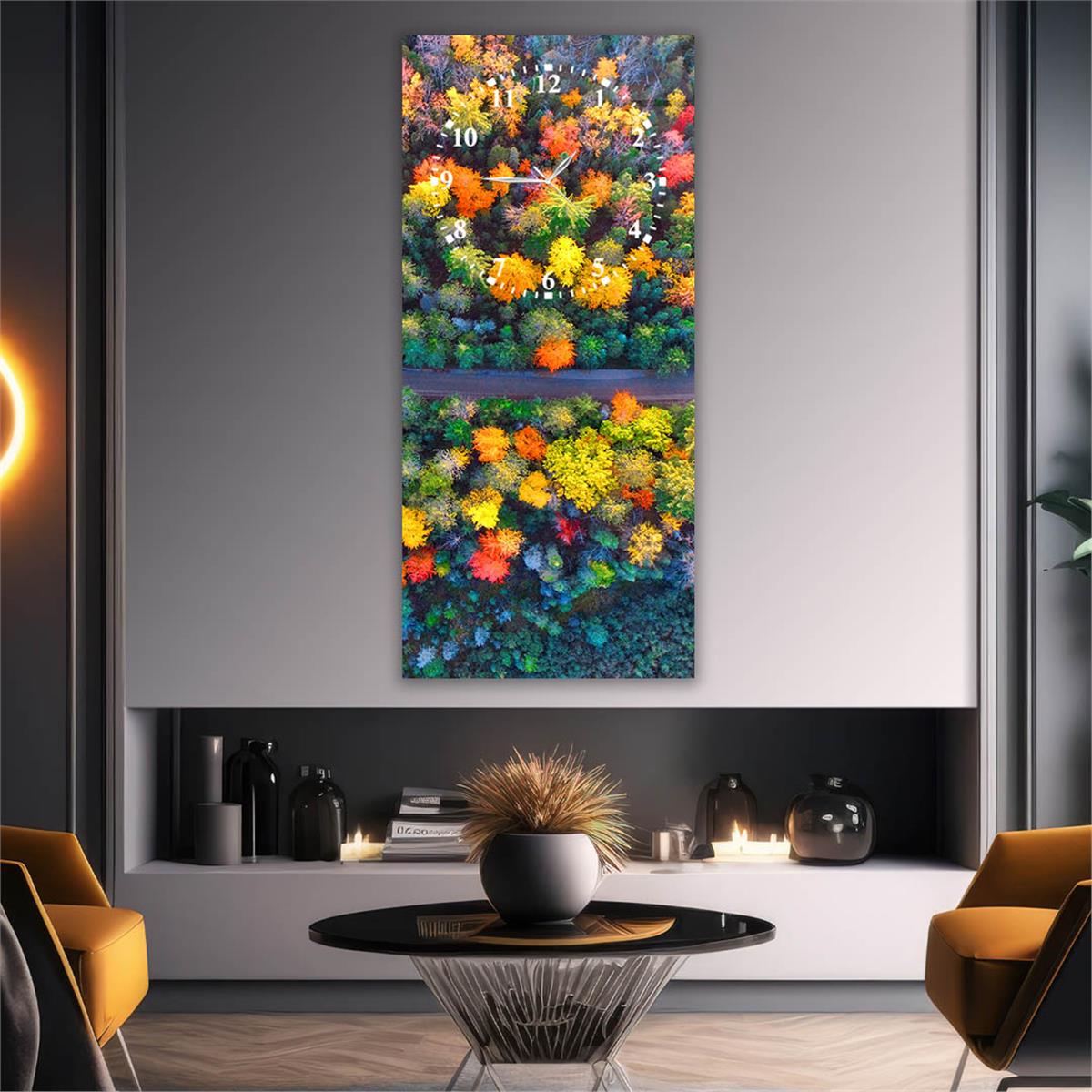 Vertical Art Themed Glass Wall Art with Clock at the Top 020