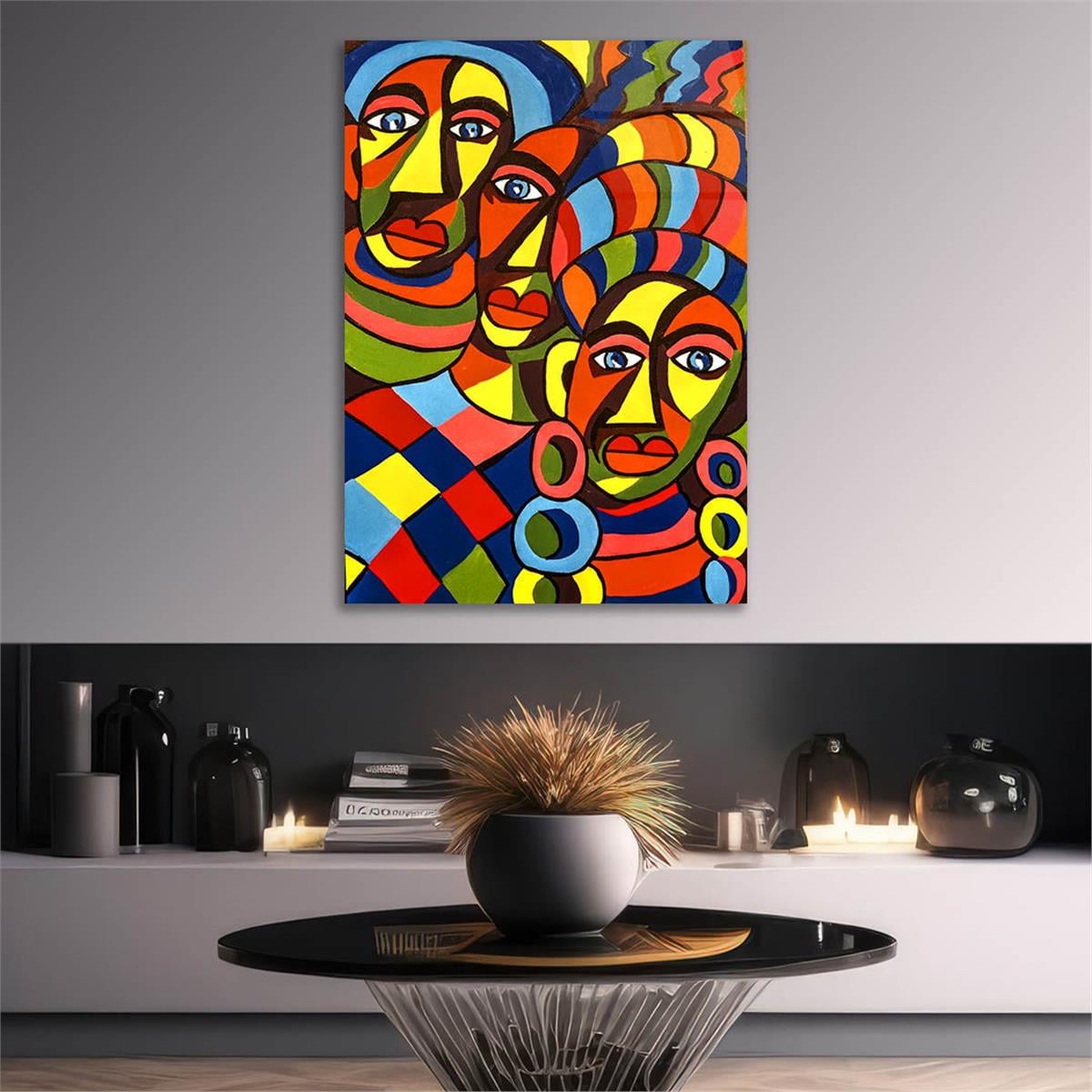 Dikey Sanat Temalı Cam Tablo 391