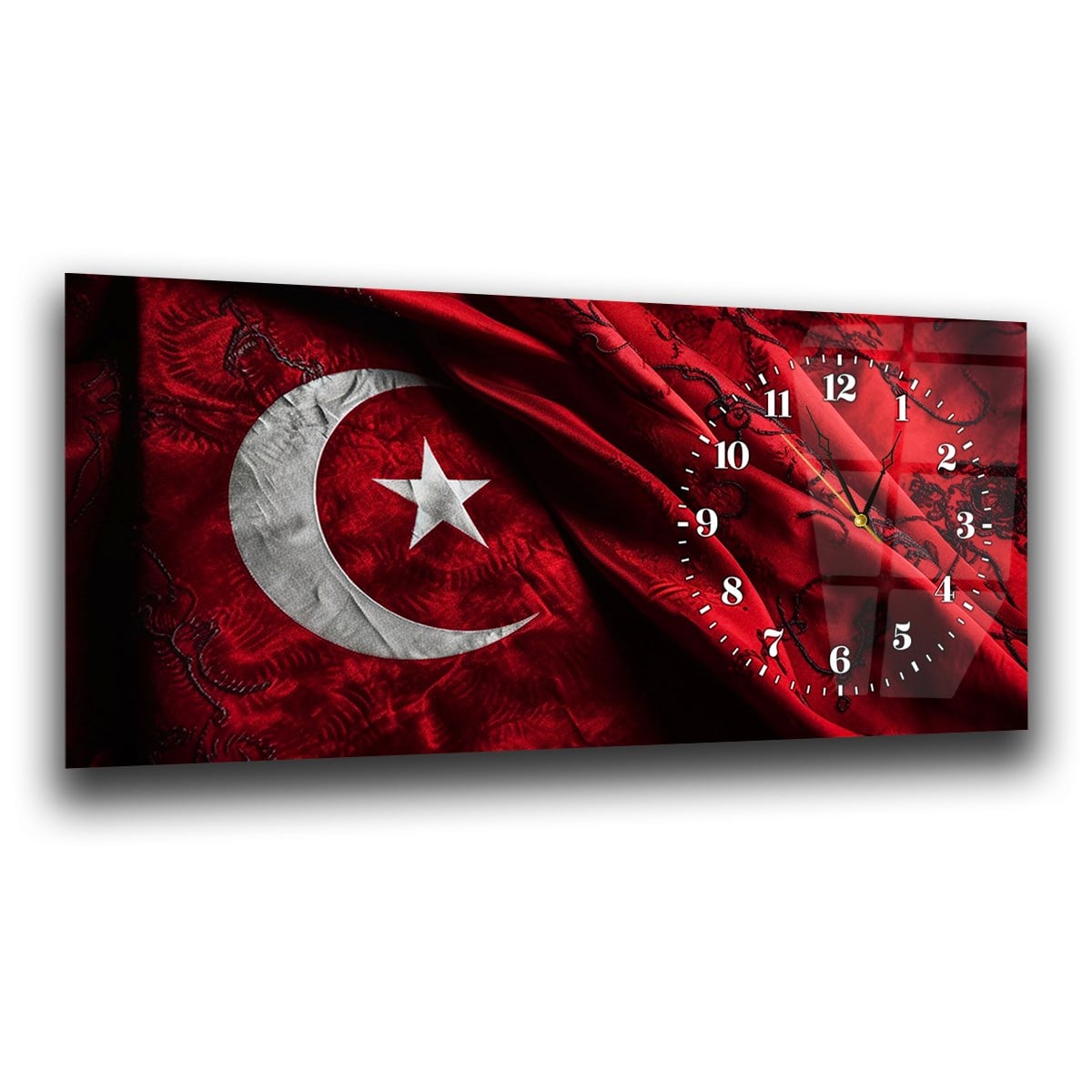 Yatay Saatli Yandan Vatan Temalı Cam Tablo 029