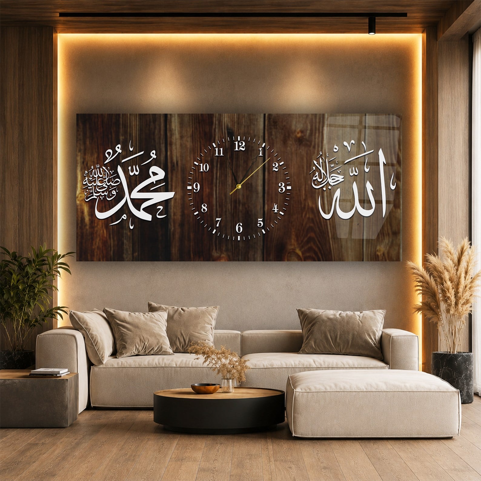 Middle-Clock, Religious-Themed Horizontal Glass Wall Painting 066